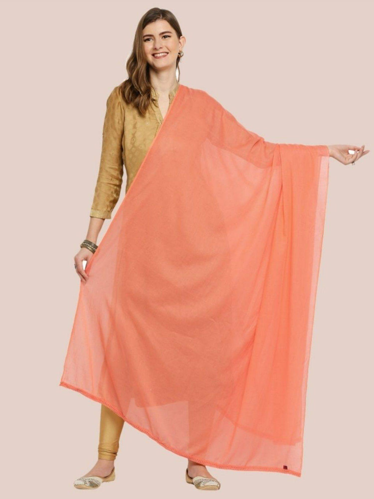 womens peach cotton dupatta