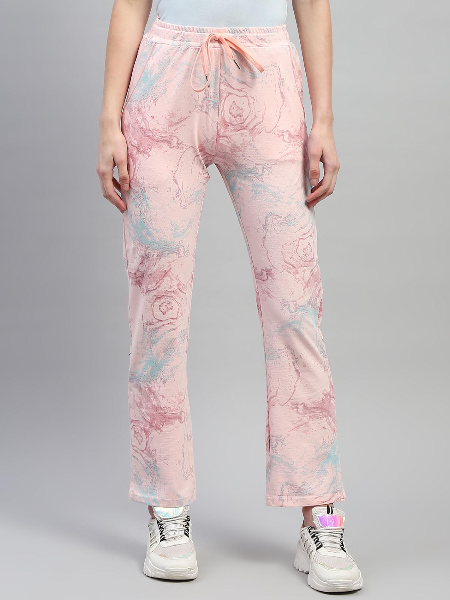 womens peach printed regular fit lower trousers