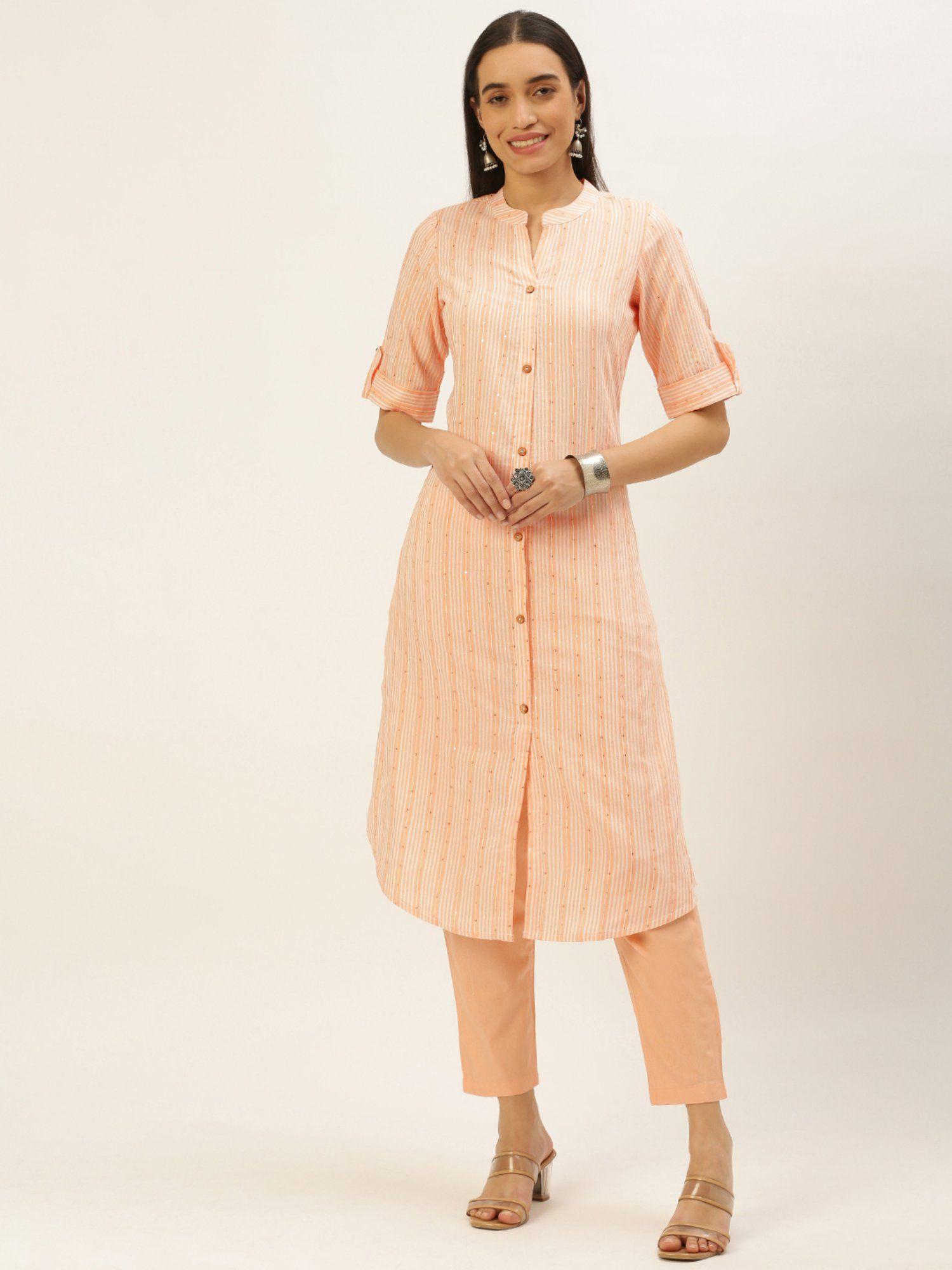 womens peach sequins cotton straight kurta