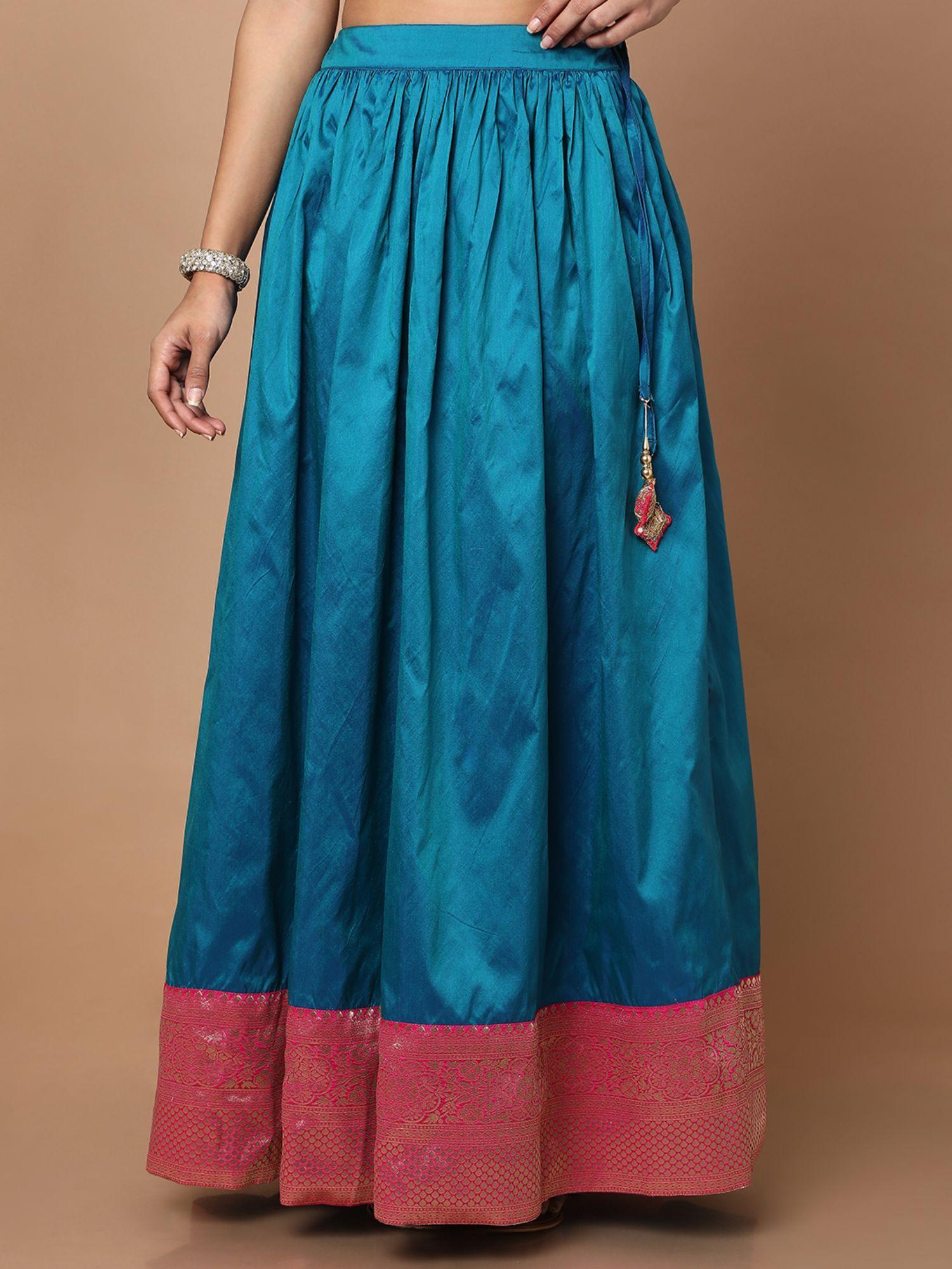 womens peacock blue silk ethnic skirt