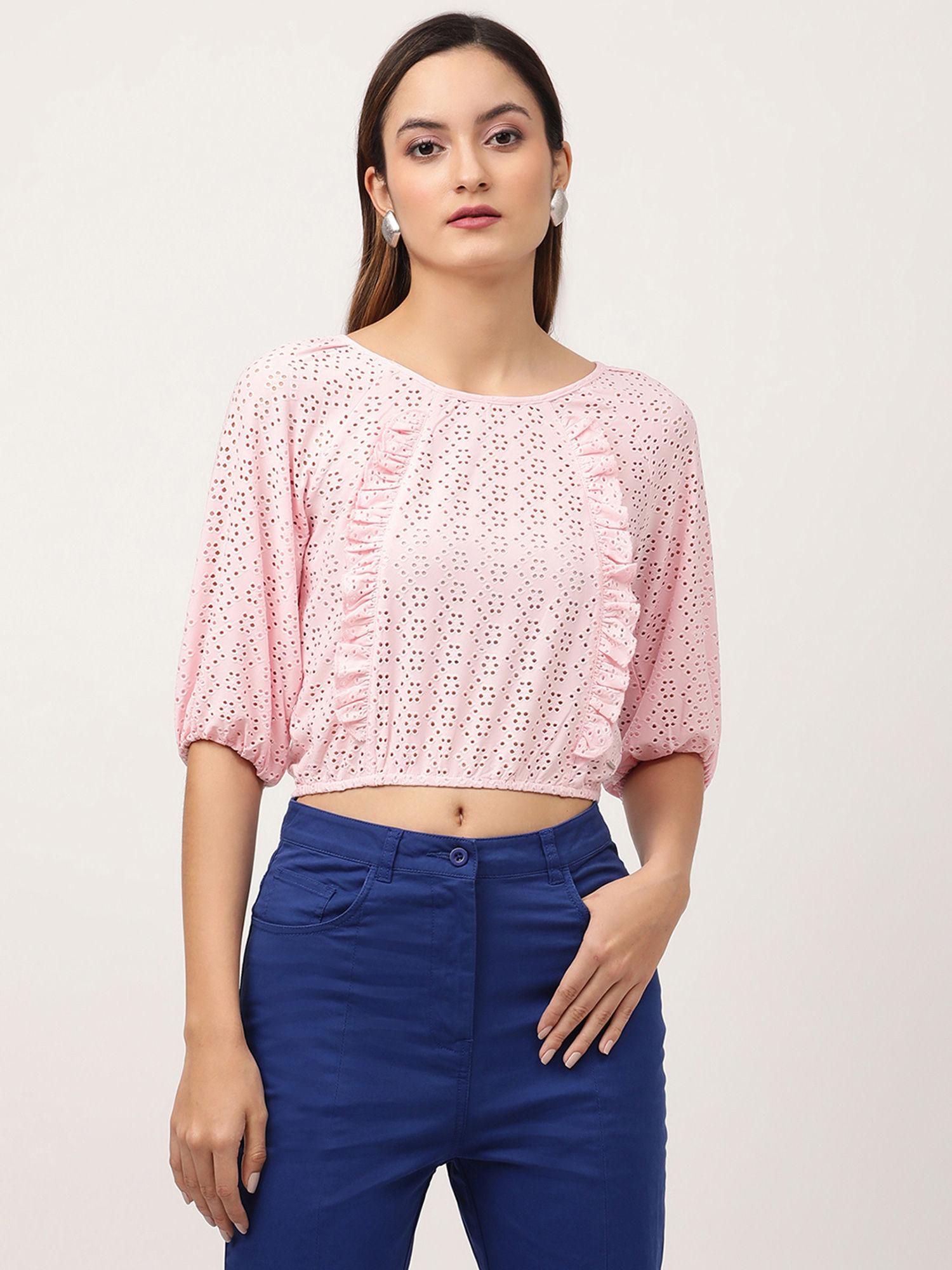 womens pink chiffly crop top