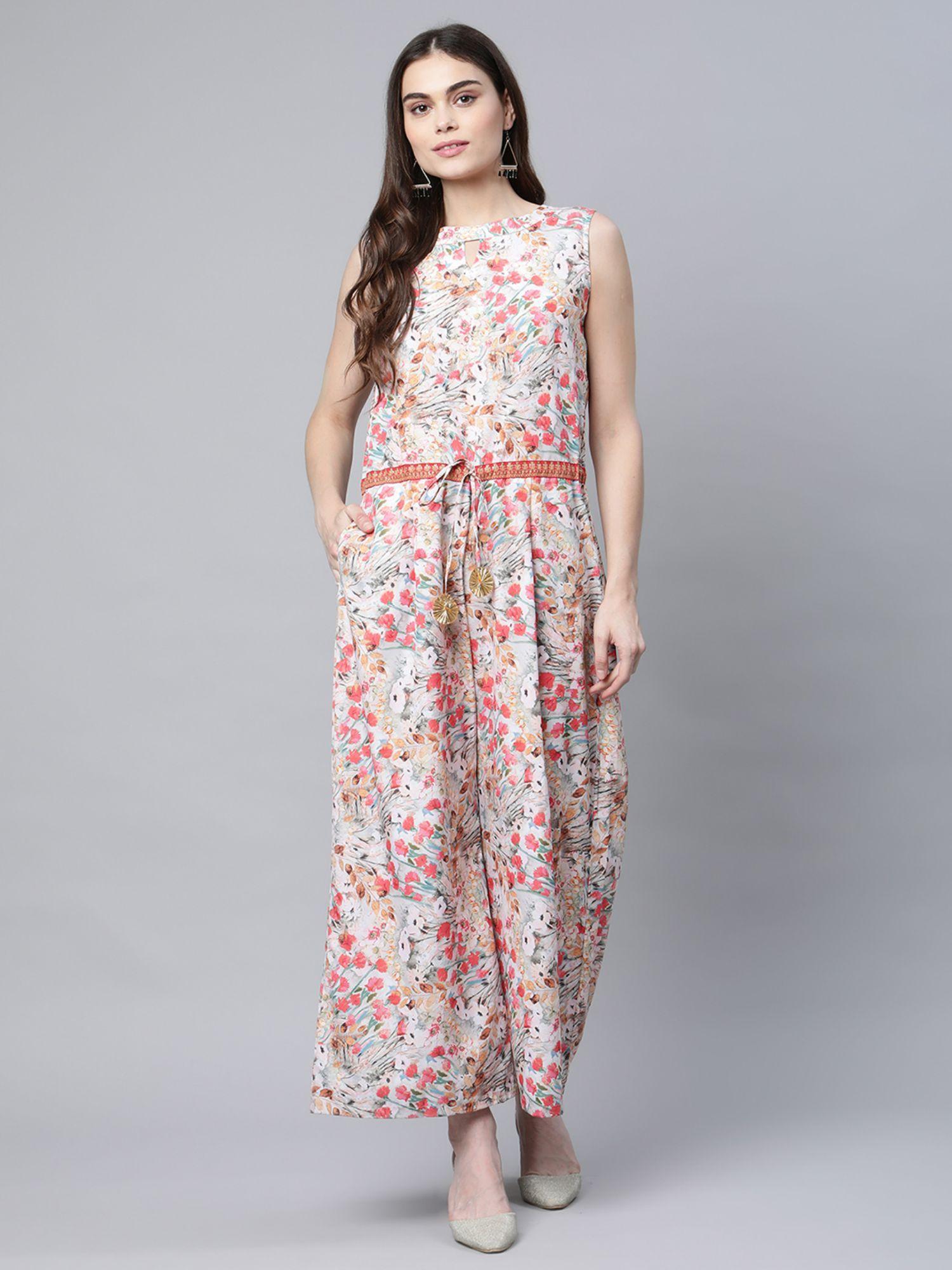 womens pink crepe digital print floral jumpsuit