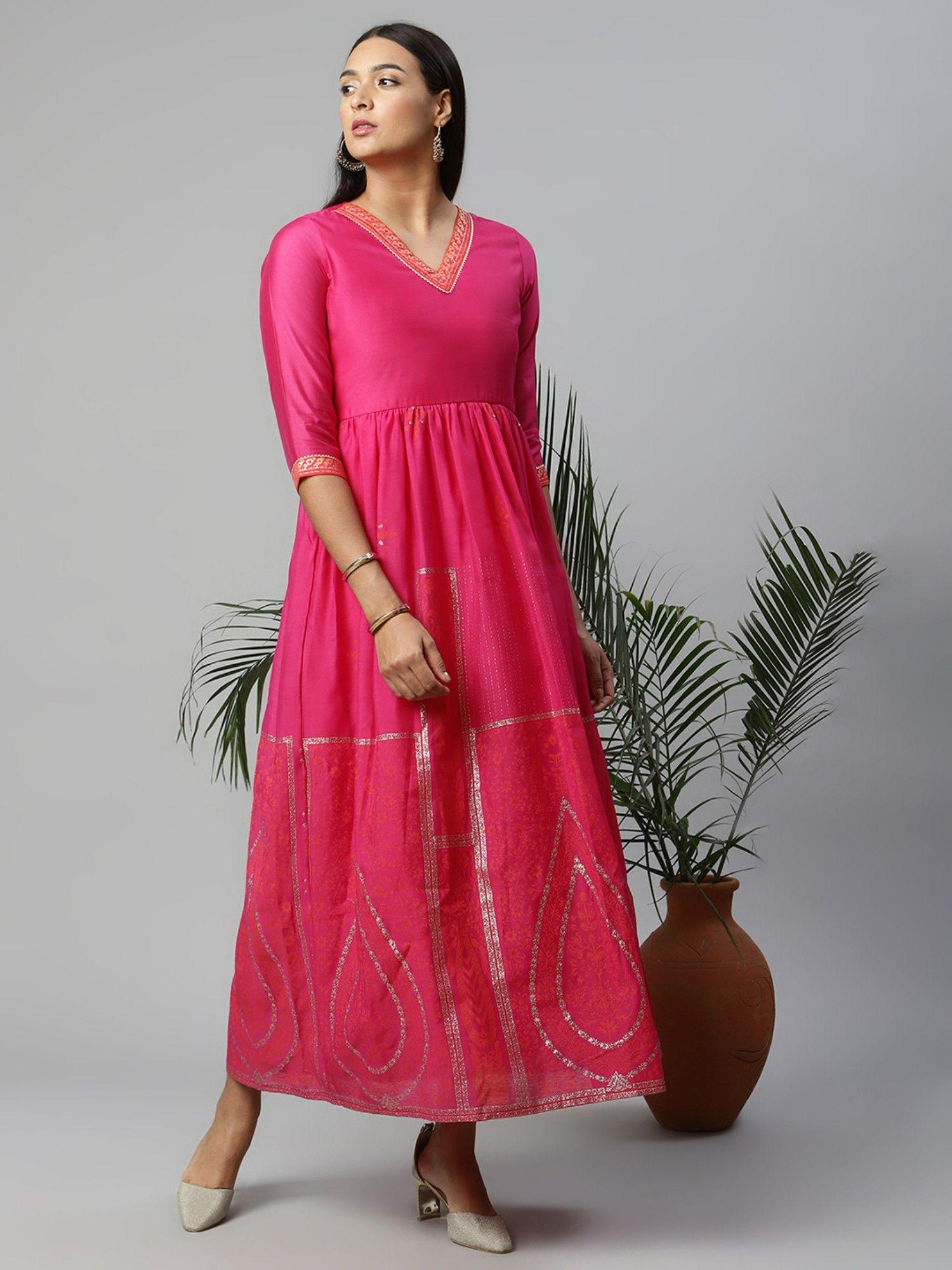 womens pink crepe printed dress