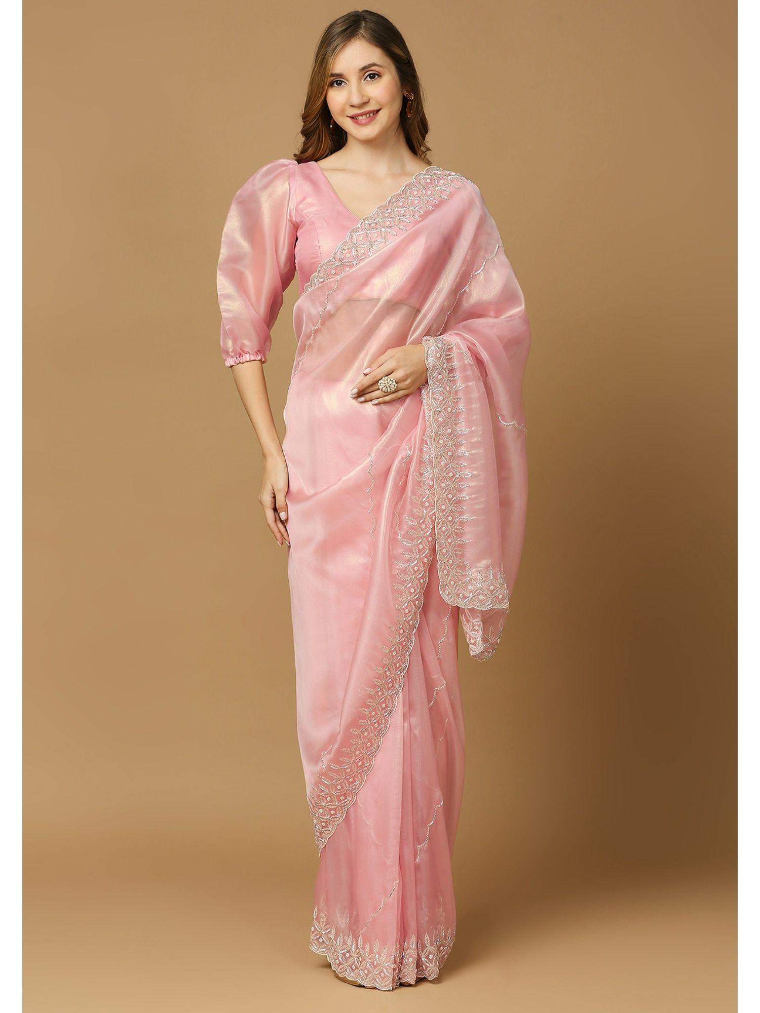 womens pink embellished saree