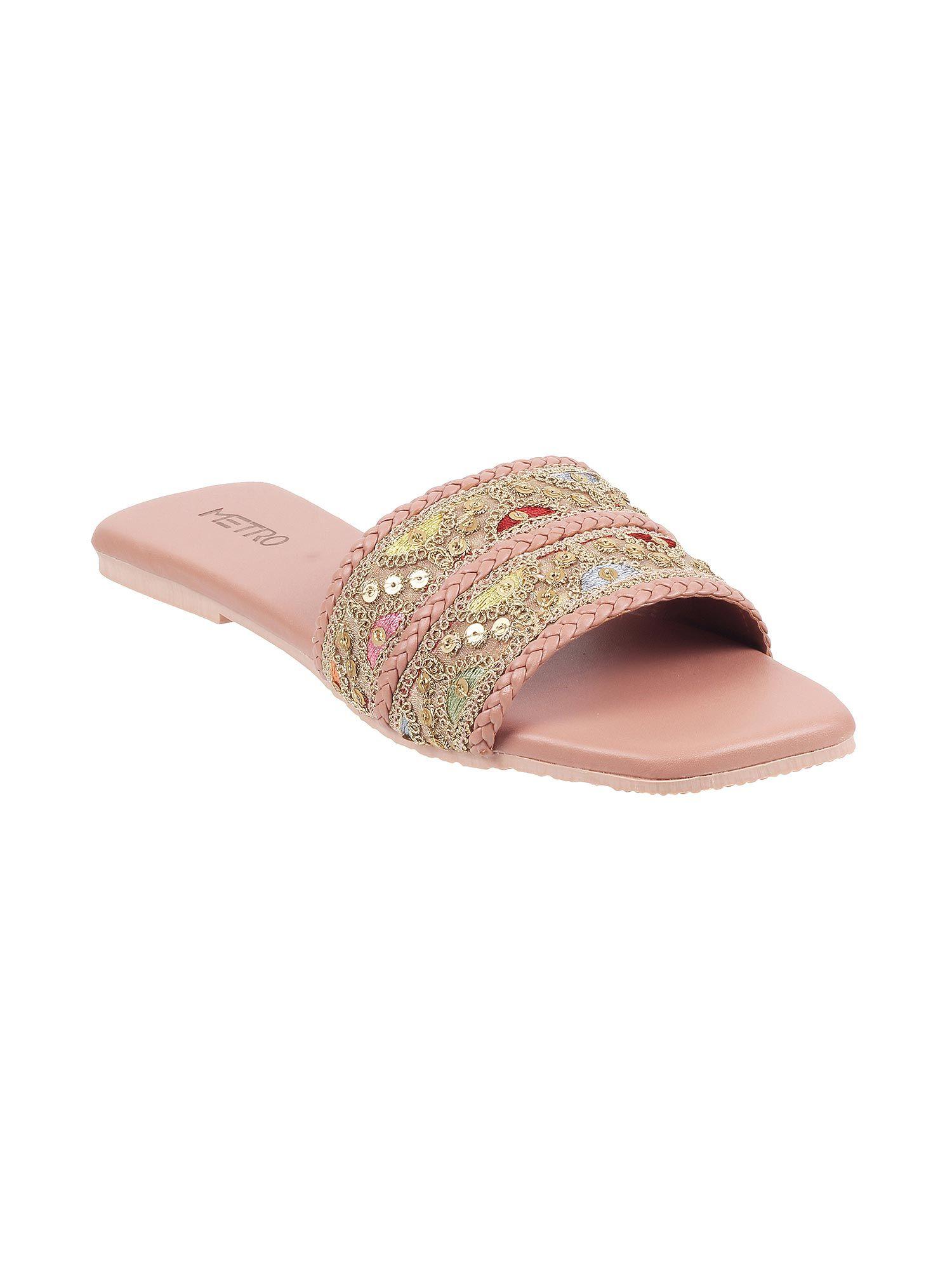 womens pink flat mules metro women pink synthetic embellished flats