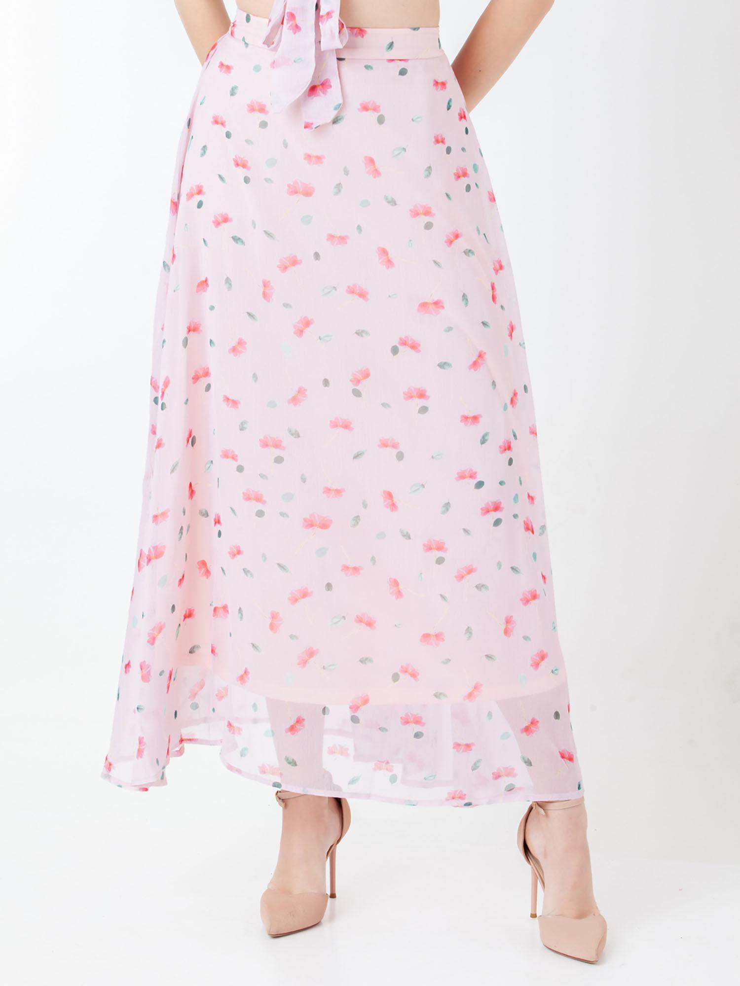 womens pink floral maxi skirt