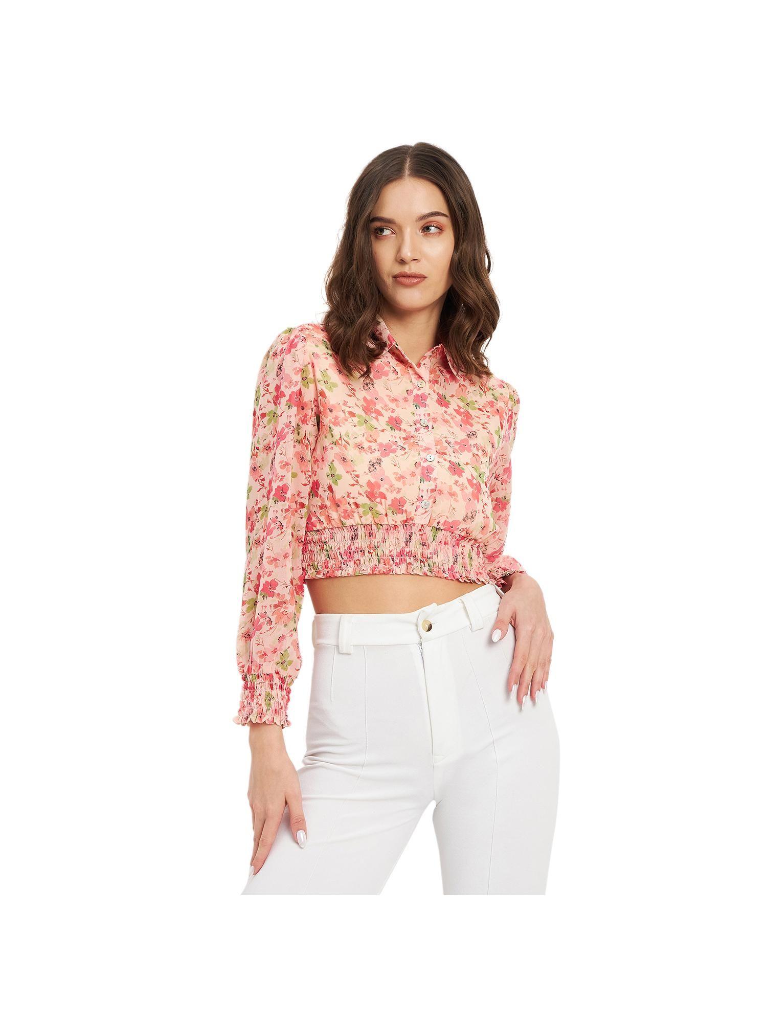 womens pink floral printed shirt