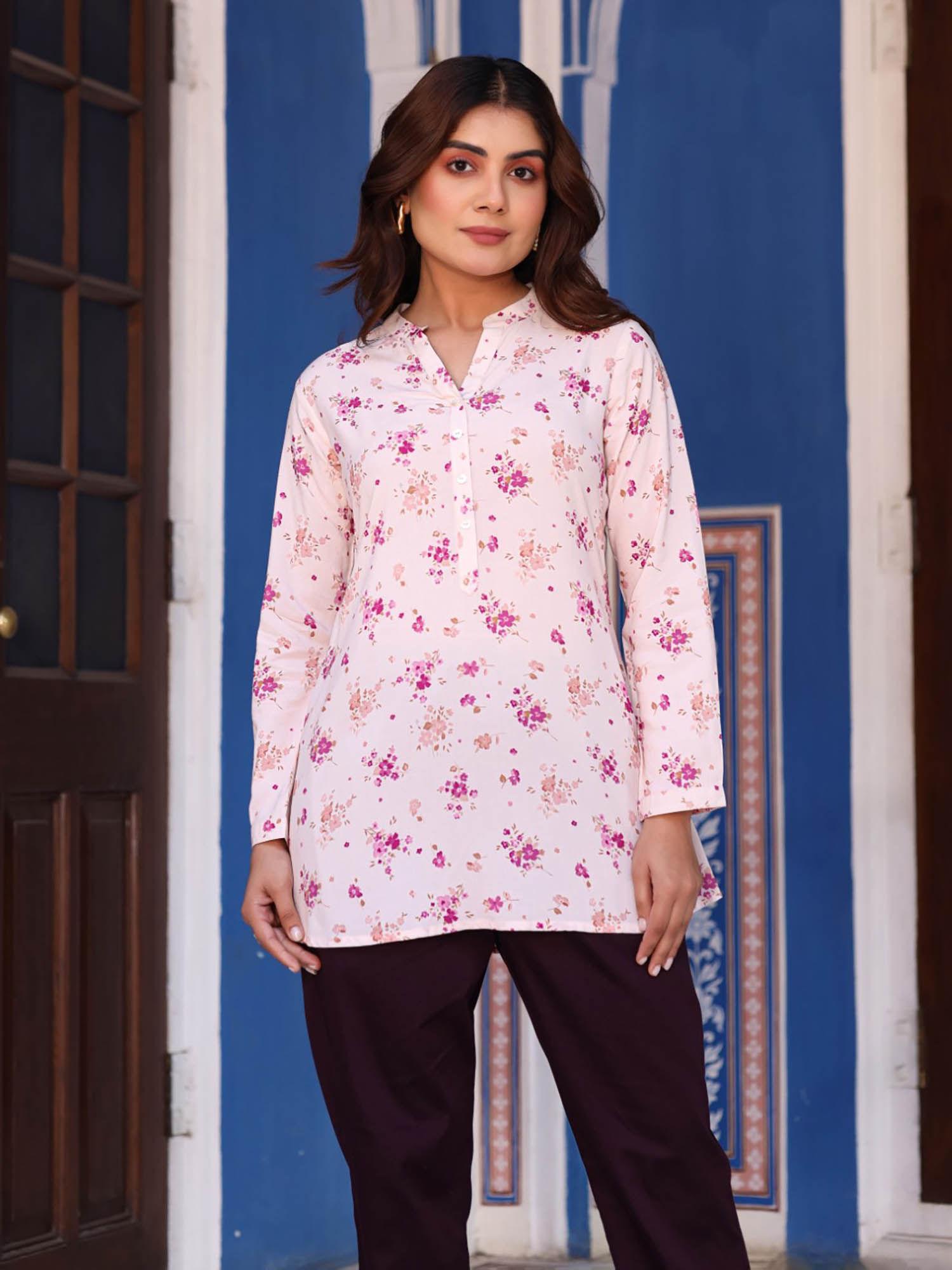 womens pink floral printed tunic in rayon