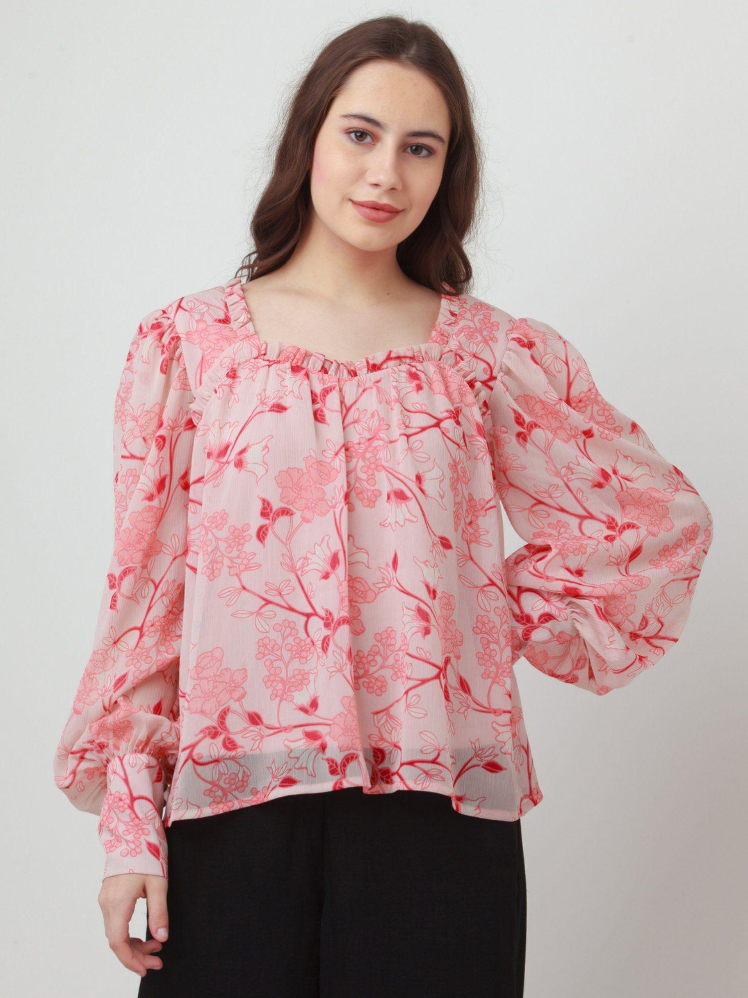 womens pink floral top