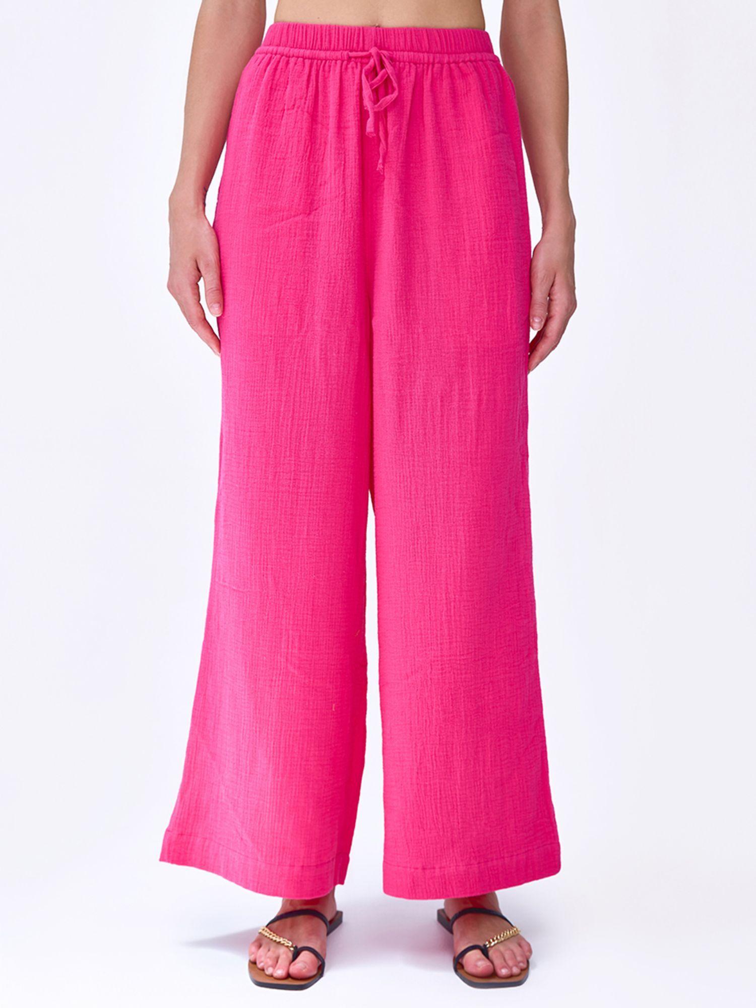 womens pink gauze wide leg trouser