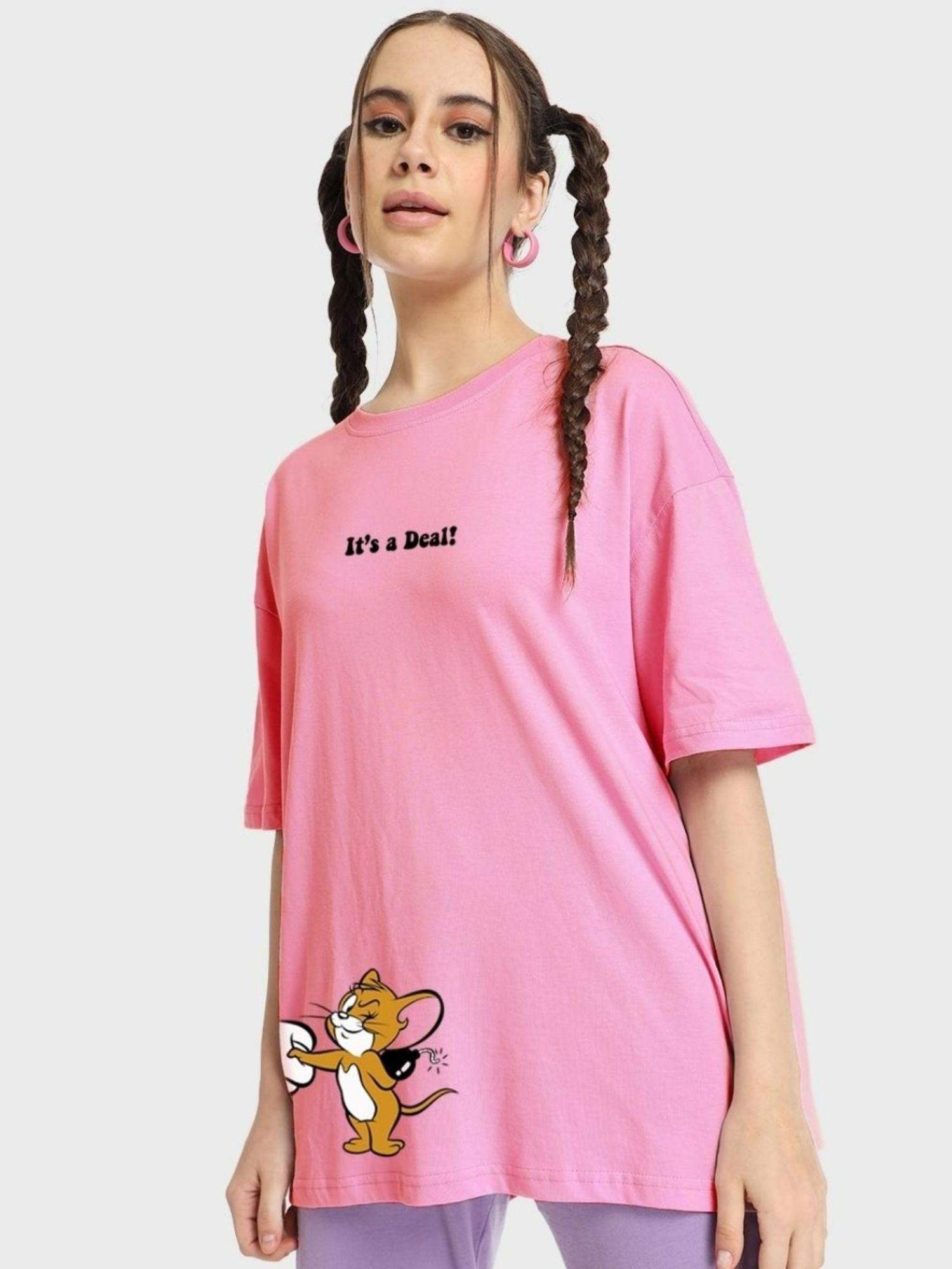 womens pink graphic relaxed fit t-shirt