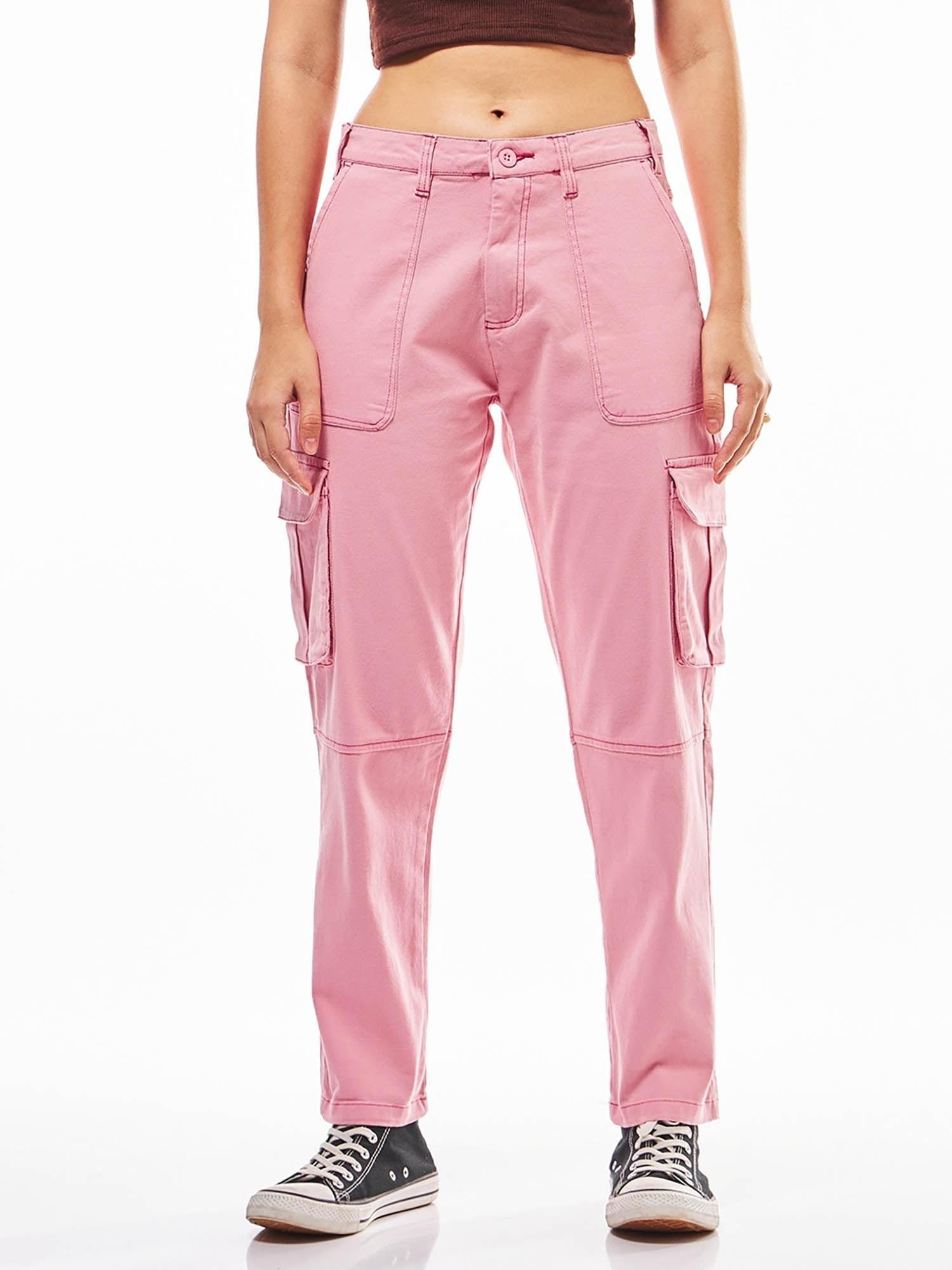 womens pink mid waist cargo pant