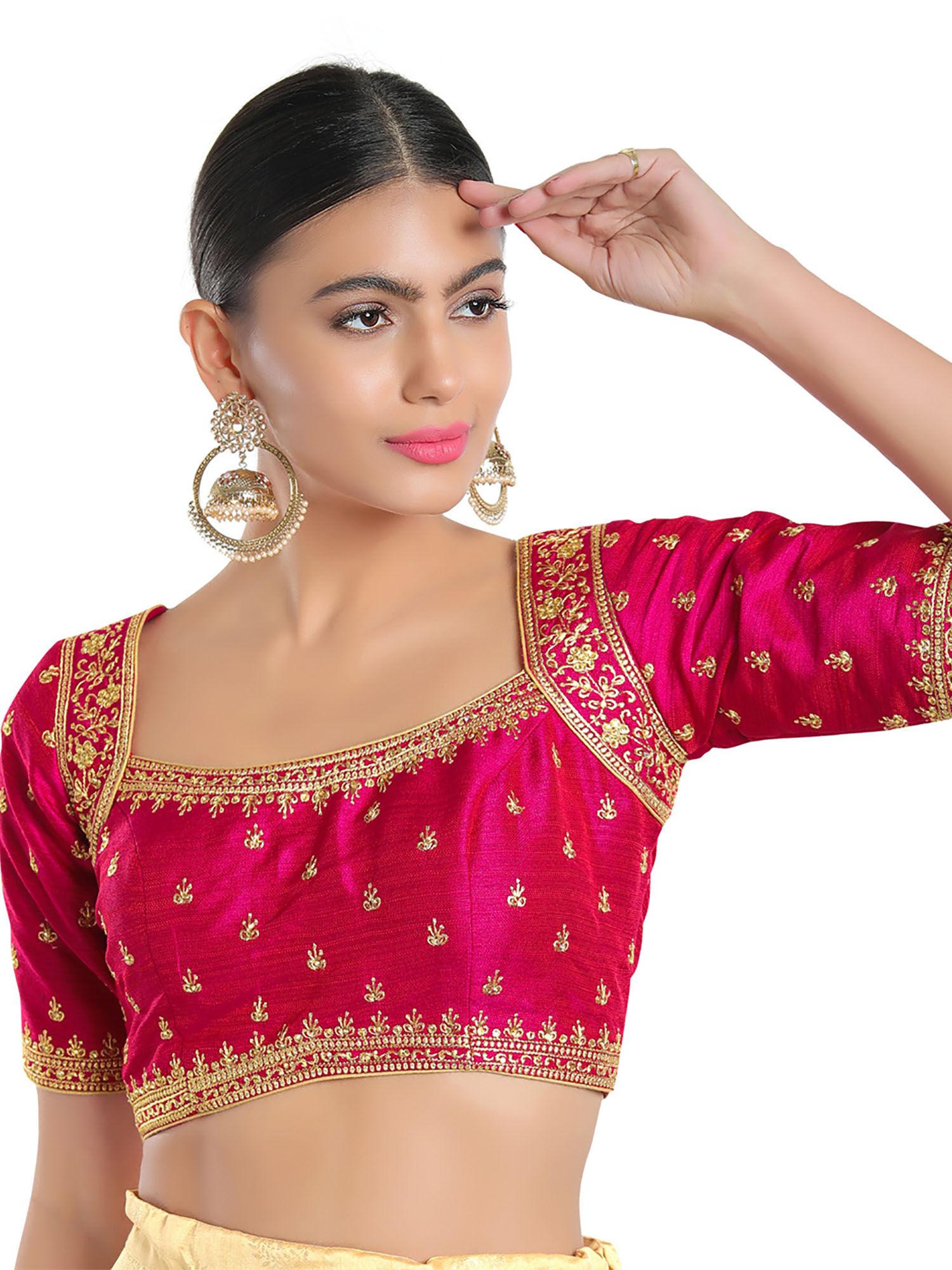 womens pink mulbury silk back open readymade saree blouse