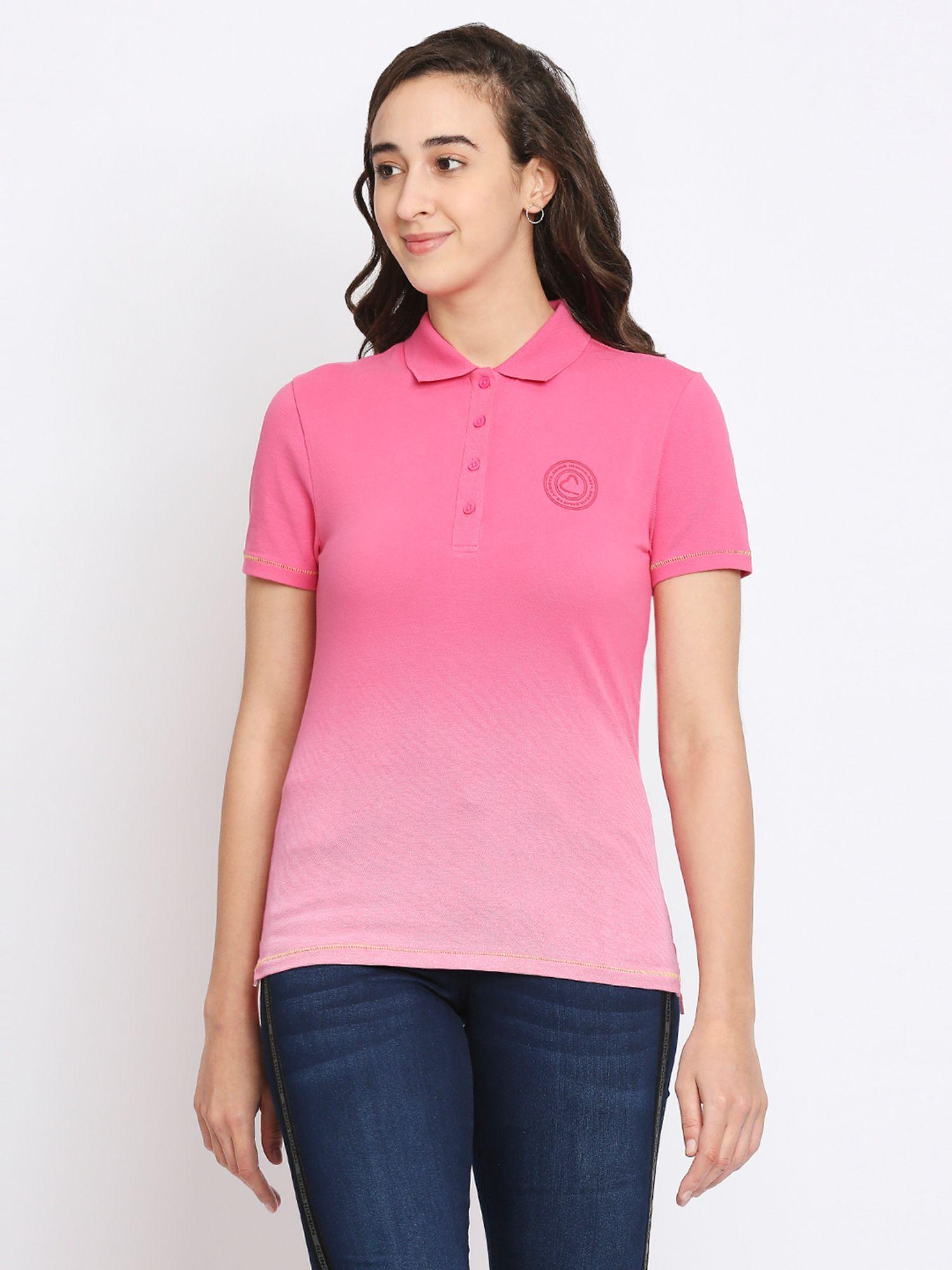 womens pink ombre collar neck polo t-shirt