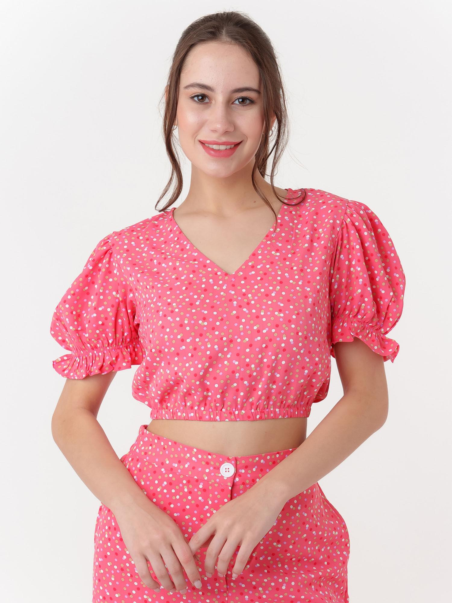 womens pink polka dots crop top