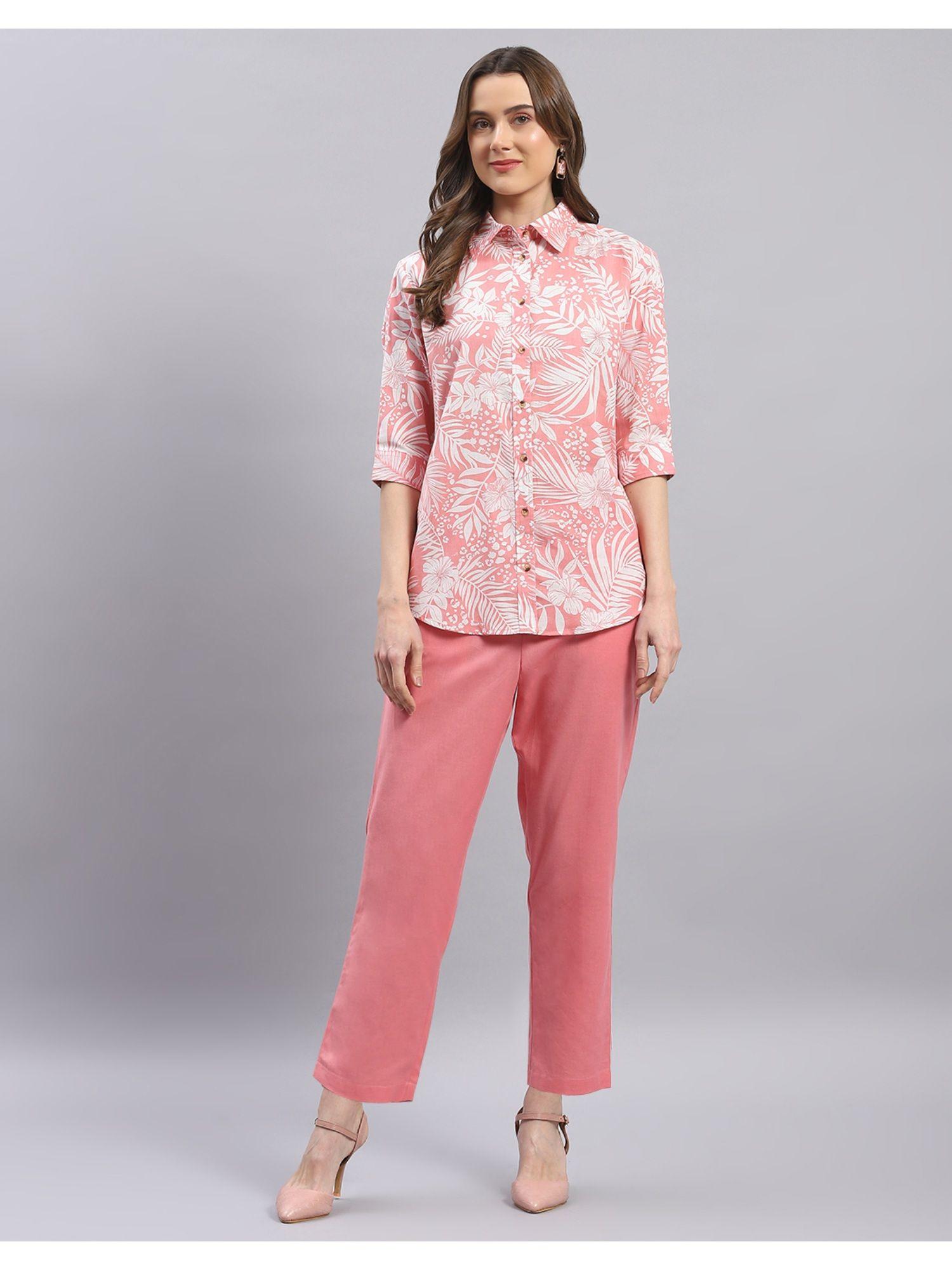 womens pink printed spread collar half sleeve co-ord (set of 2)