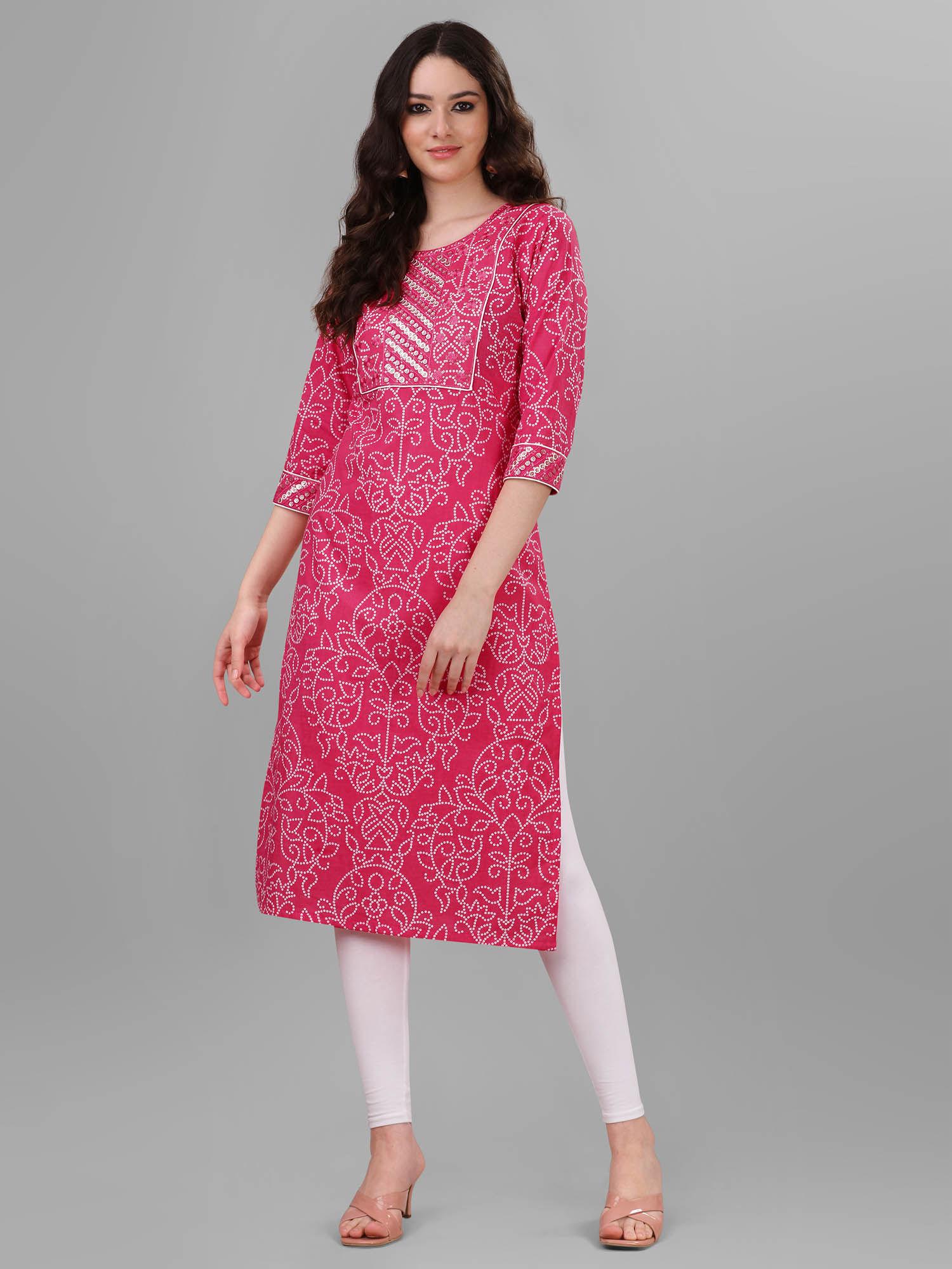 womens pink pure cotton cambric printed kurta