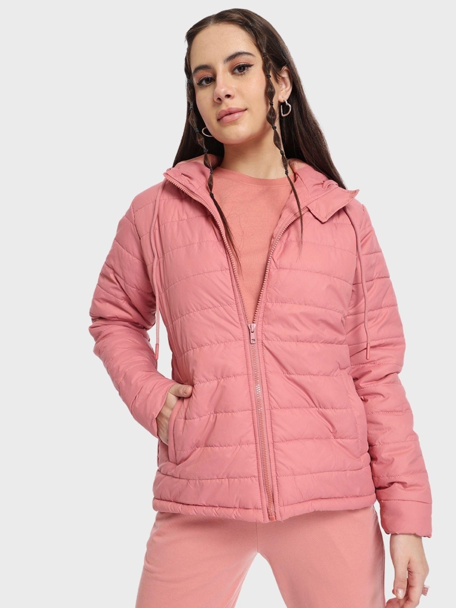 womens pink relaxed fit puffer jacket