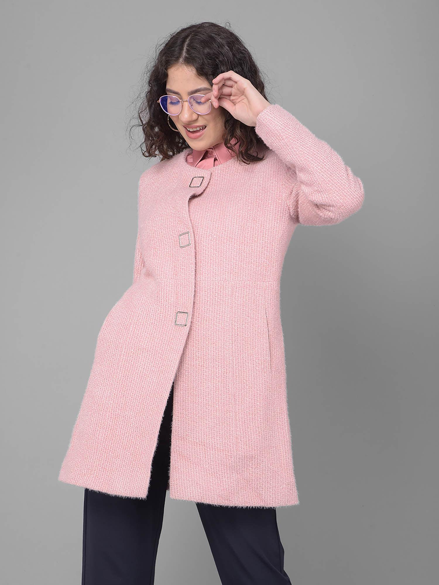 womens pink round neck overcoat