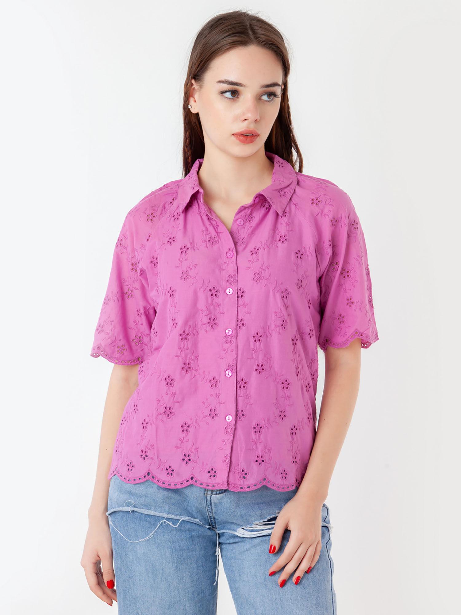 womens pink self design shirt