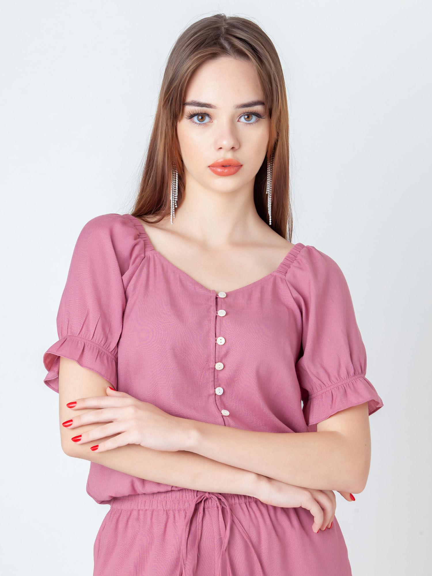 womens pink solid/plain top