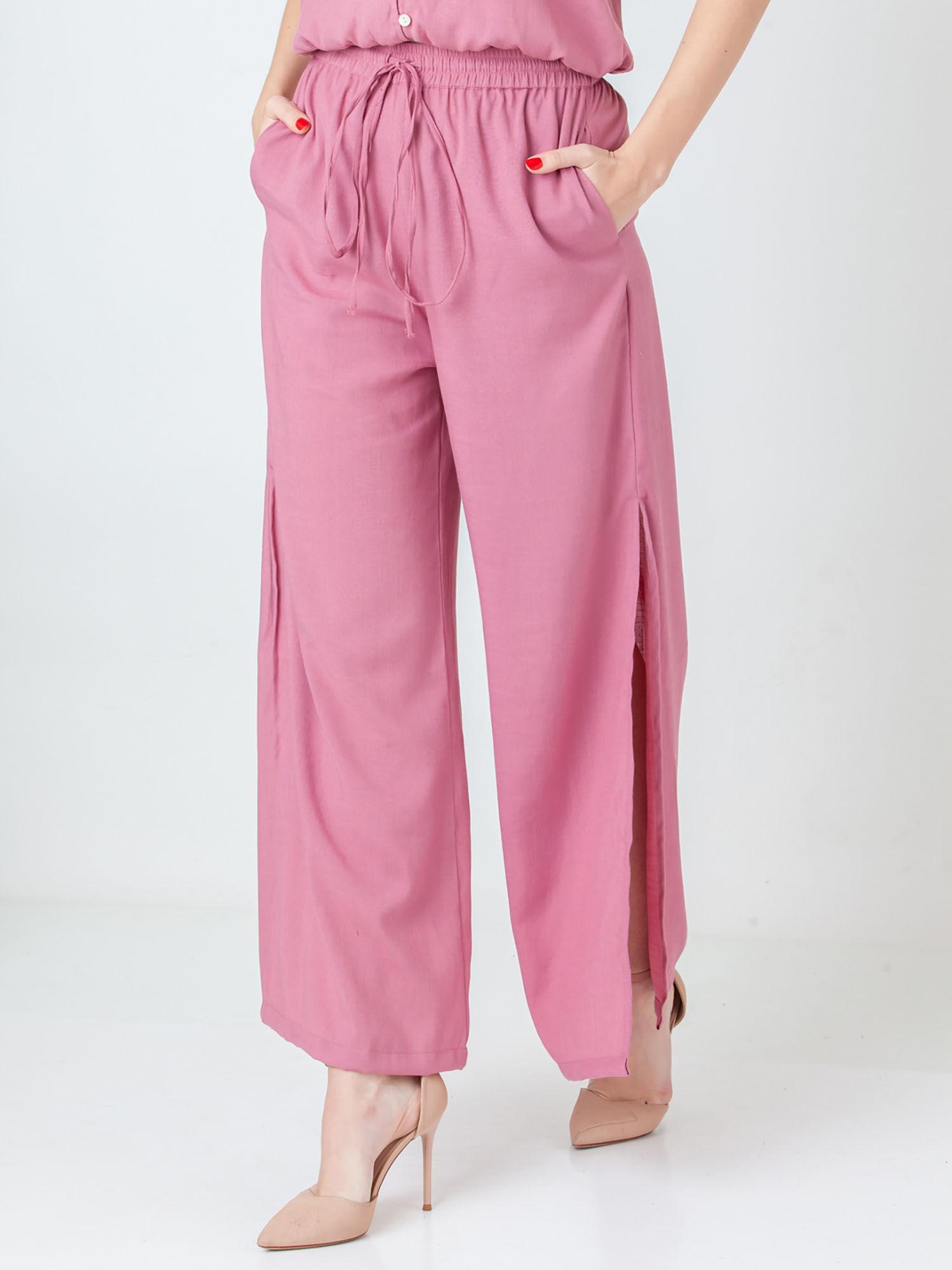 womens pink solid/plain trouser