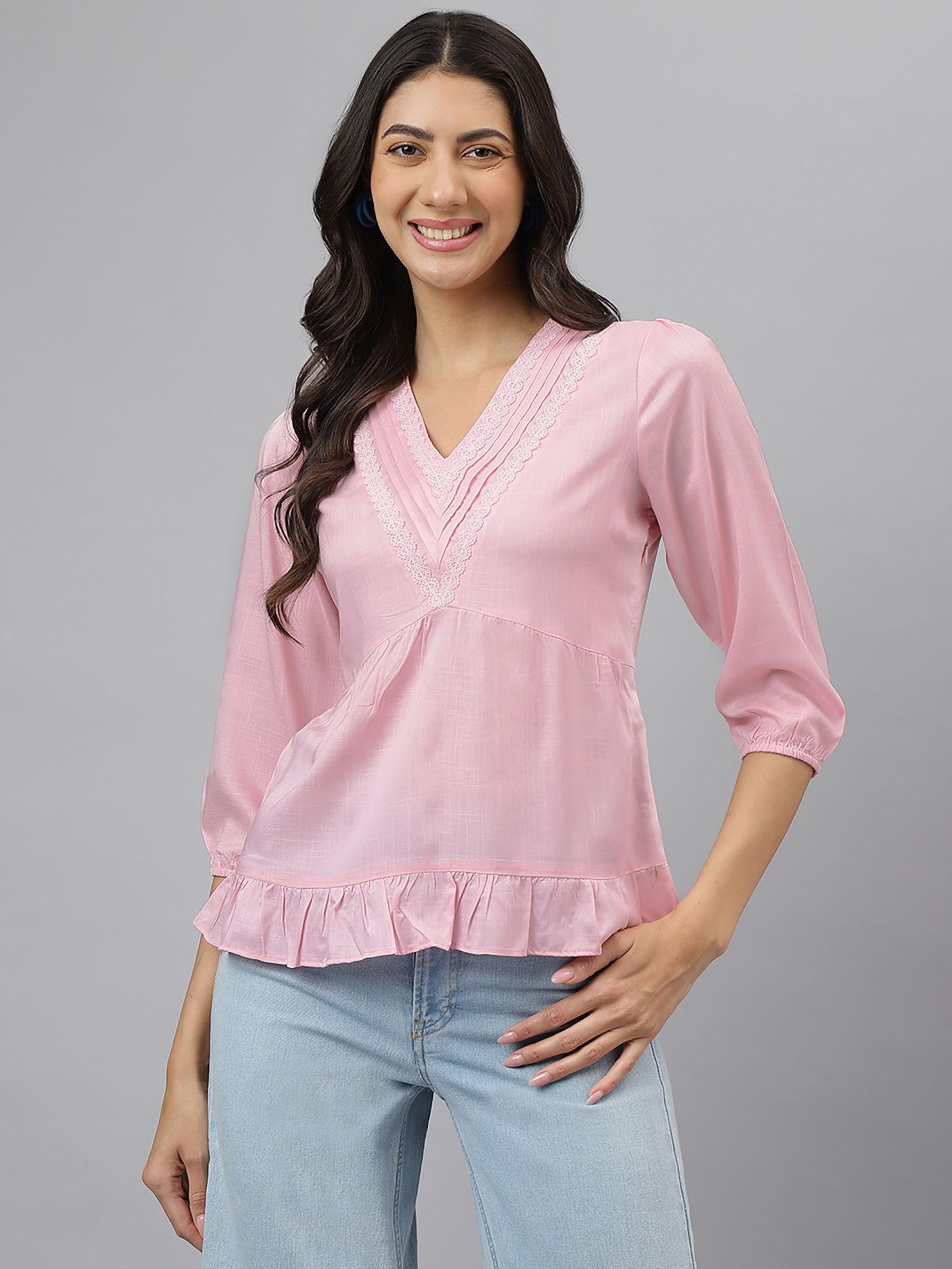 womens pink solid 3/4 sleeve casual tunic