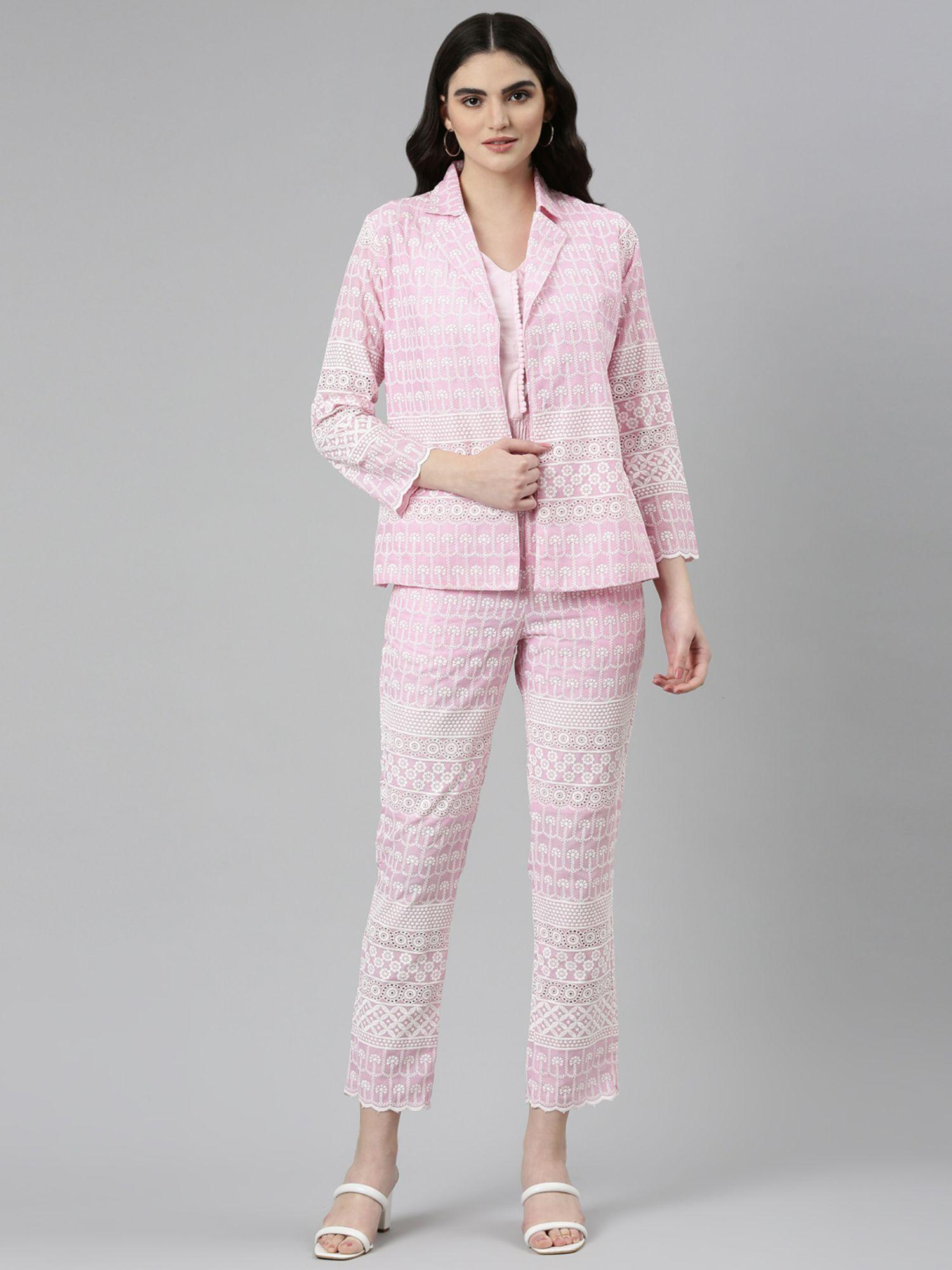 womens pink solid co ord (set of 3)