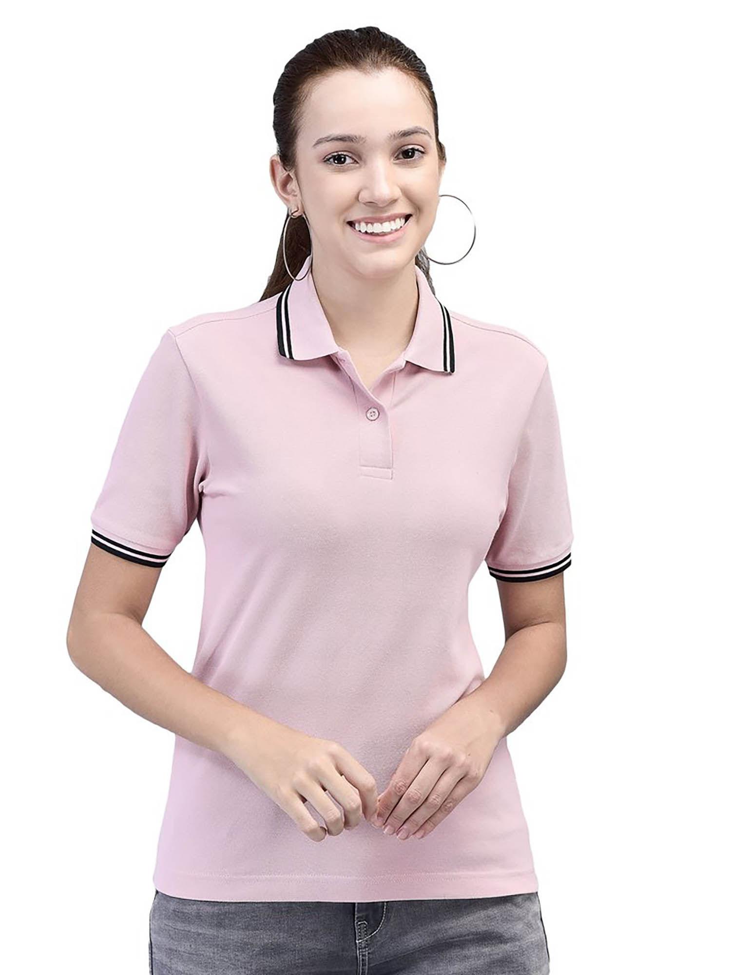 womens pink solid polo neck t-shirt