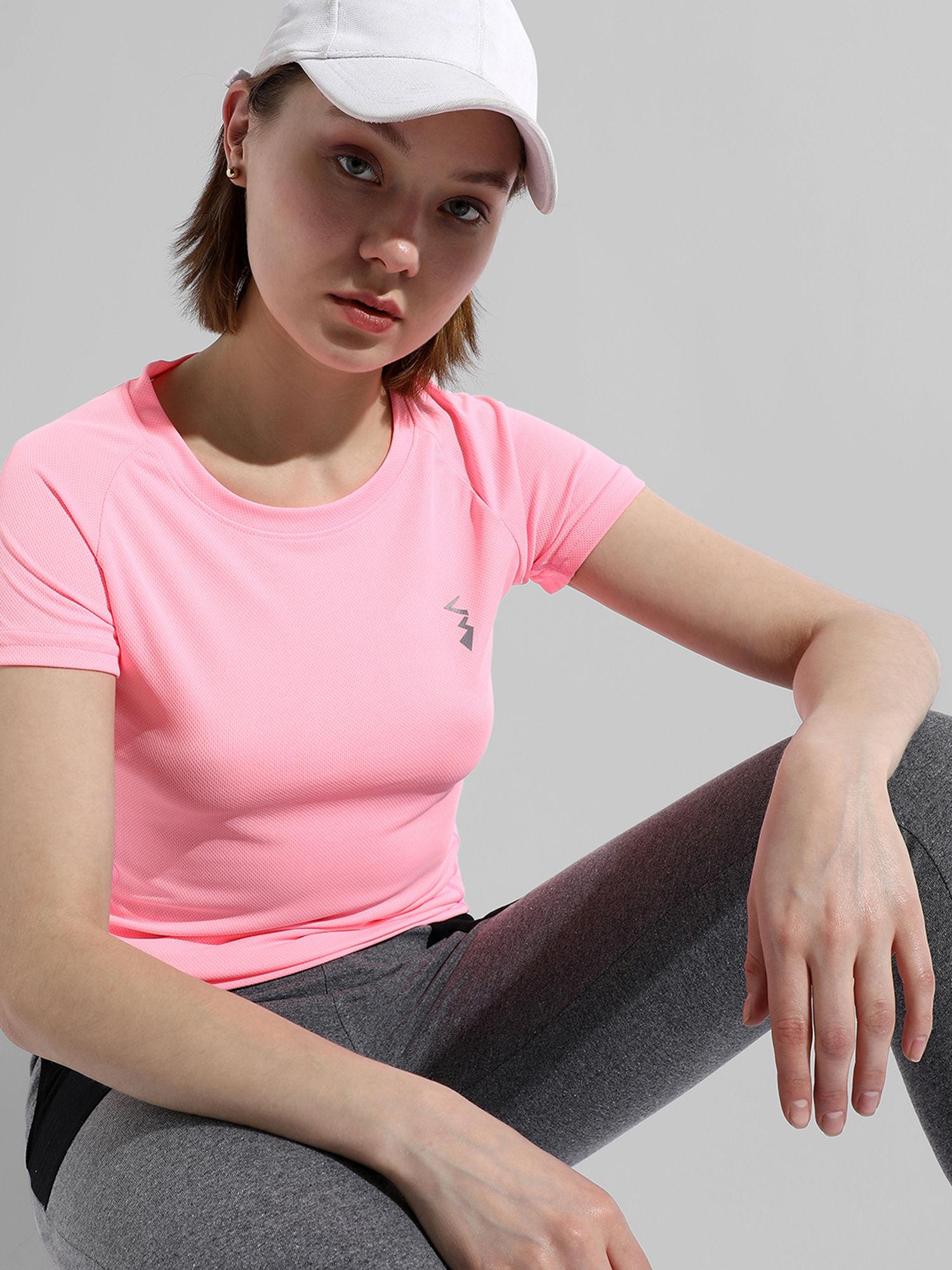 womens pink solid regular fit t-shirt