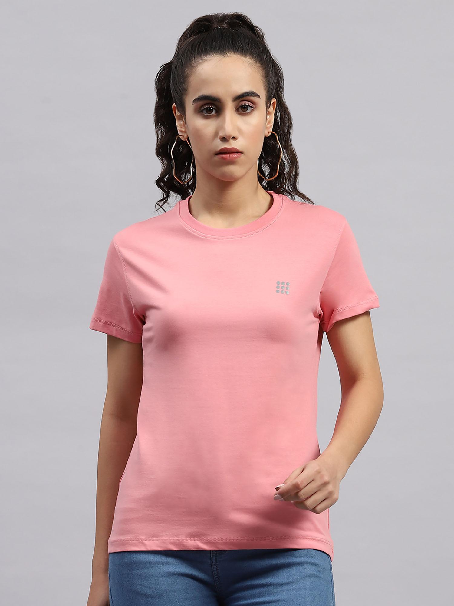 womens pink solid round neck half sleeve t-shirt