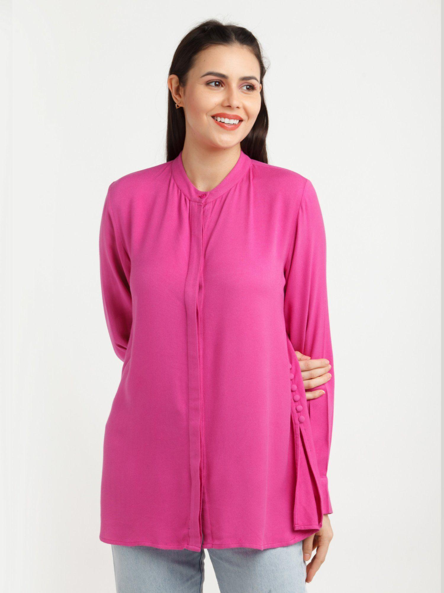 womens pink solid shirt