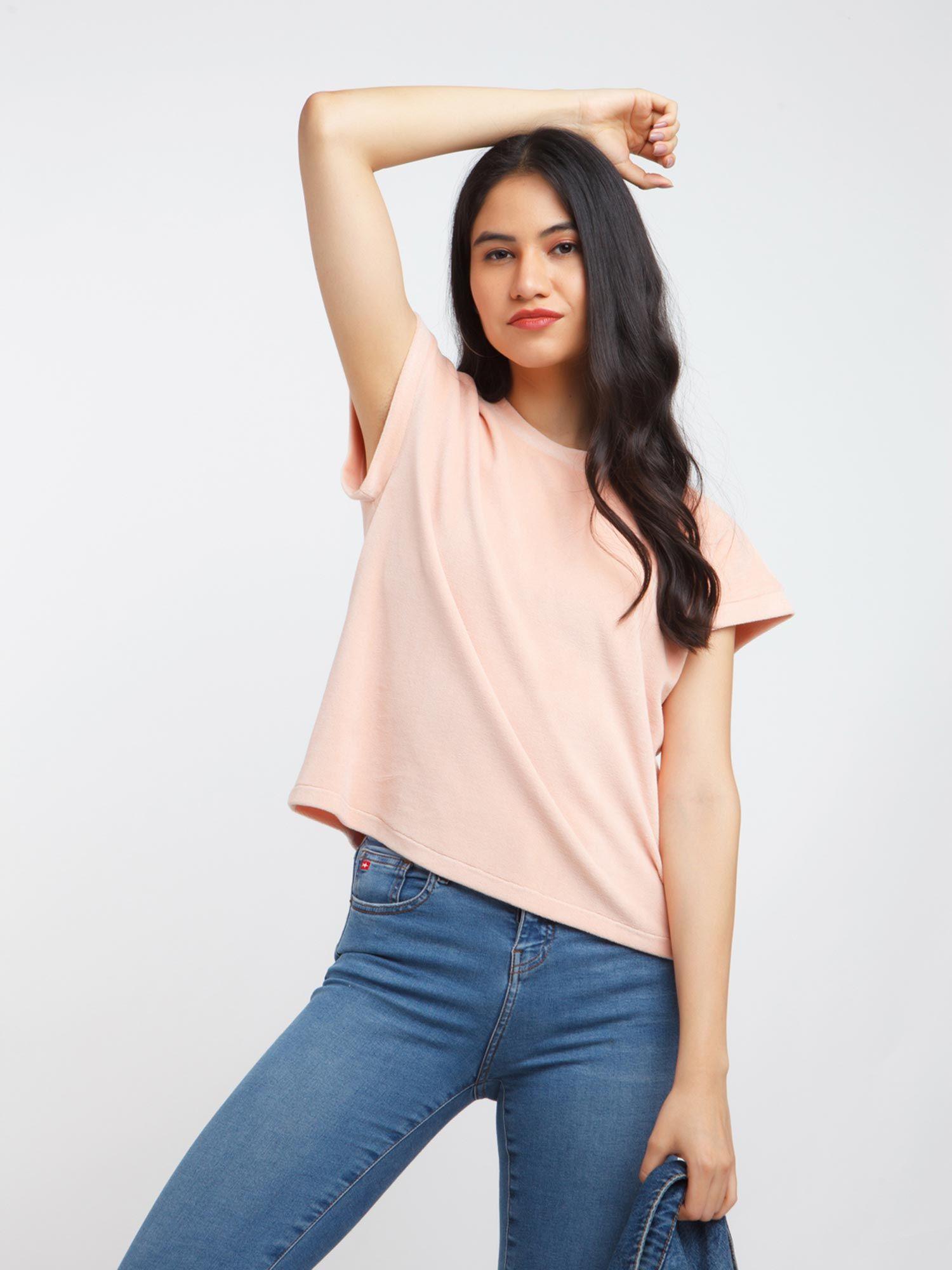 womens pink solid top