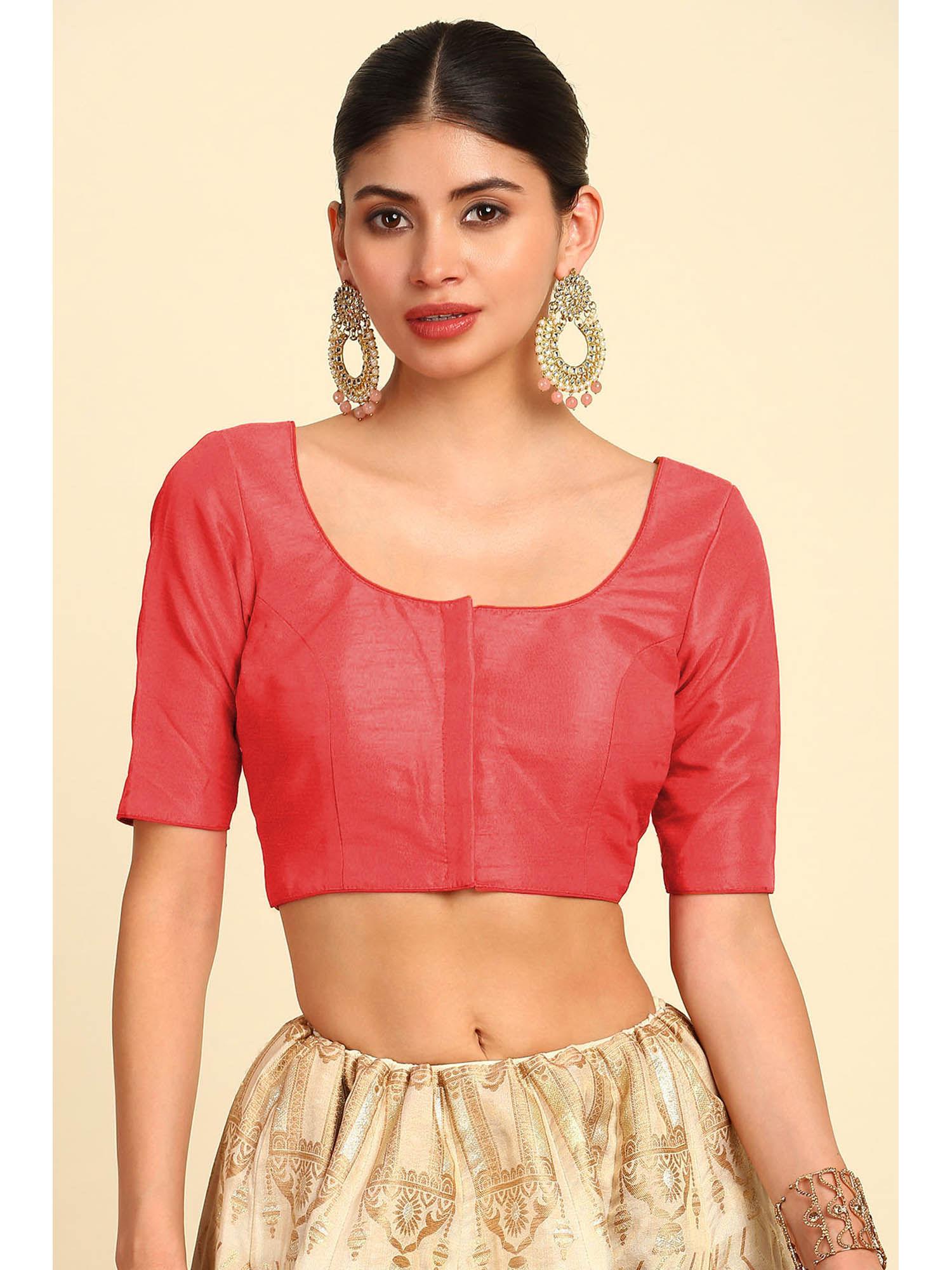 womens pink synthetic solid with padded stitched blouse