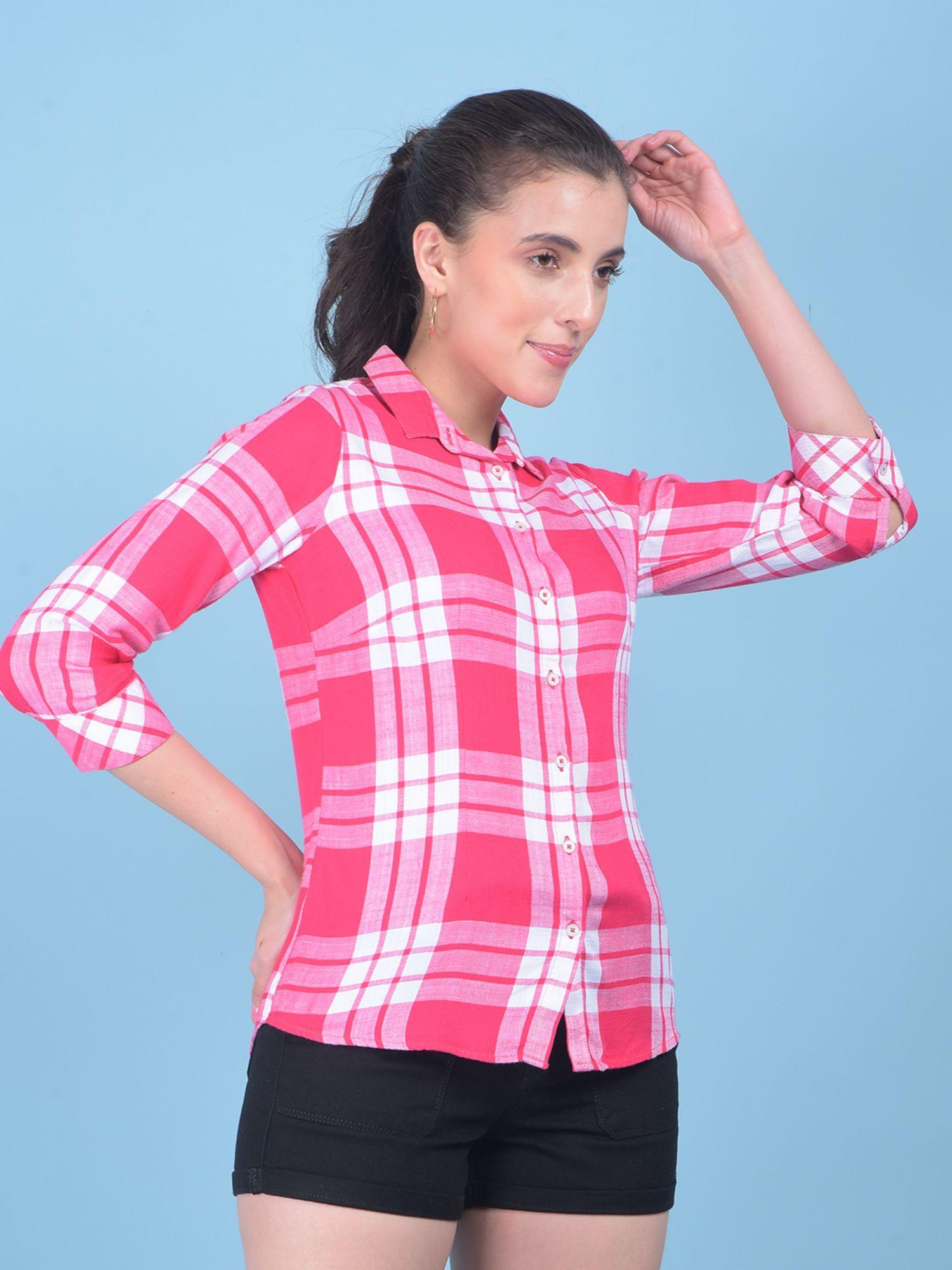 womens pink tartan check shirt