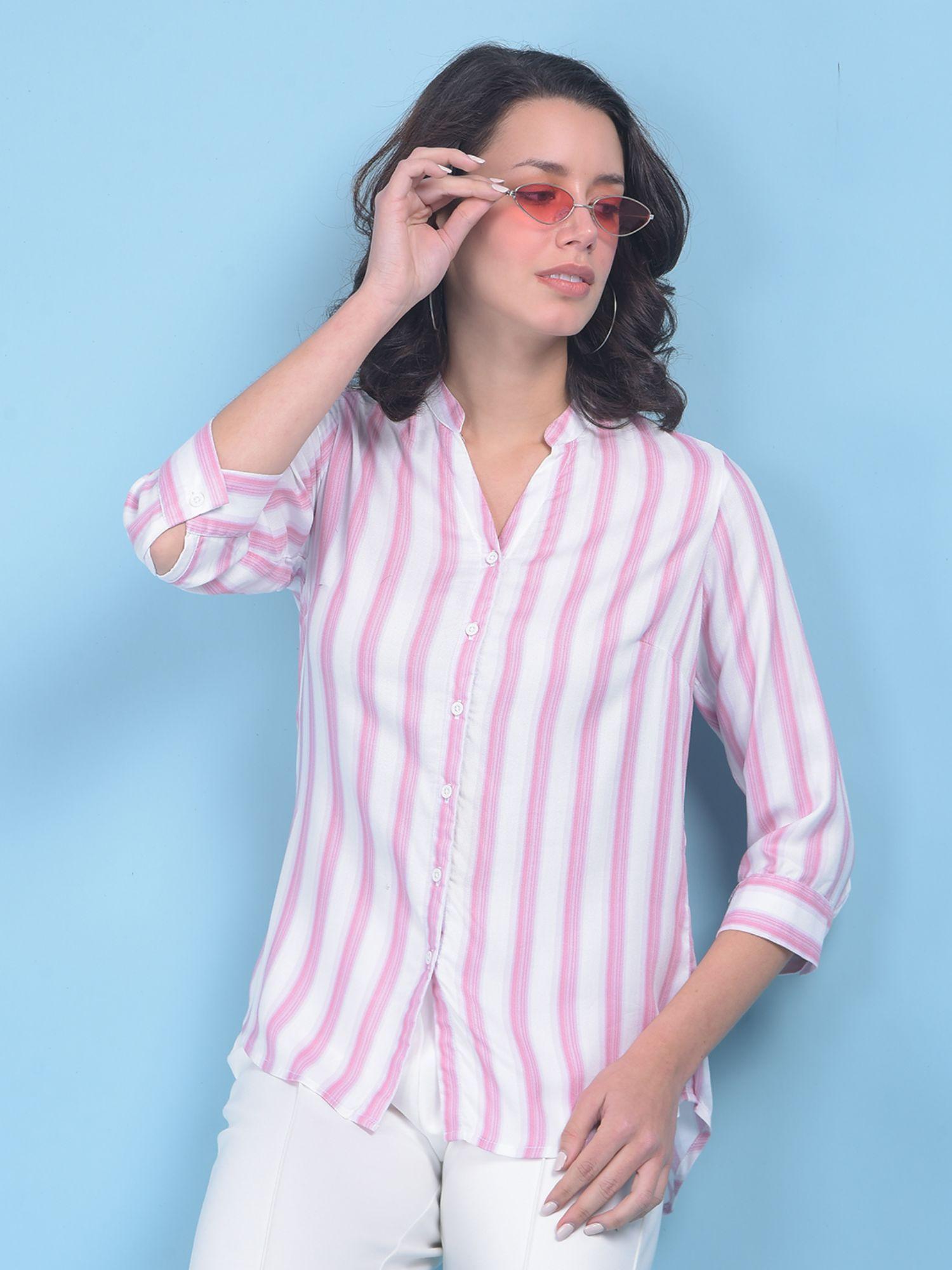 womens pink vertical striped shirt