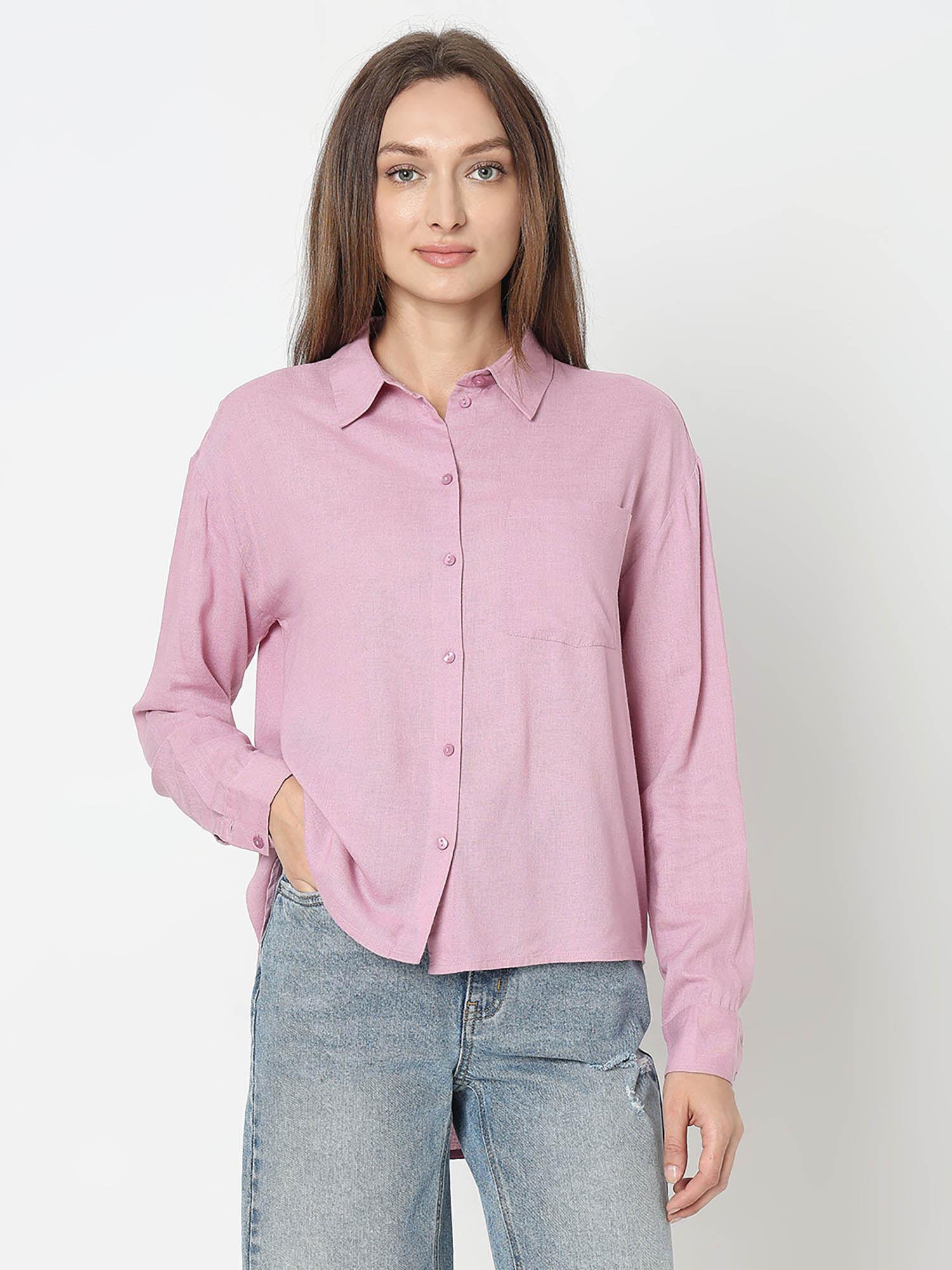 womens pink viscose solid shirt