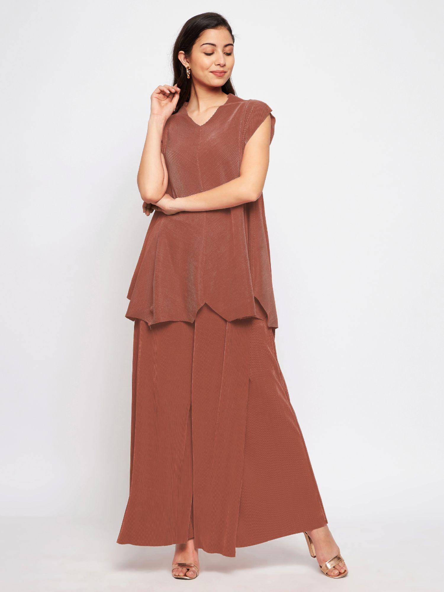 womens pleated pants with a front drape