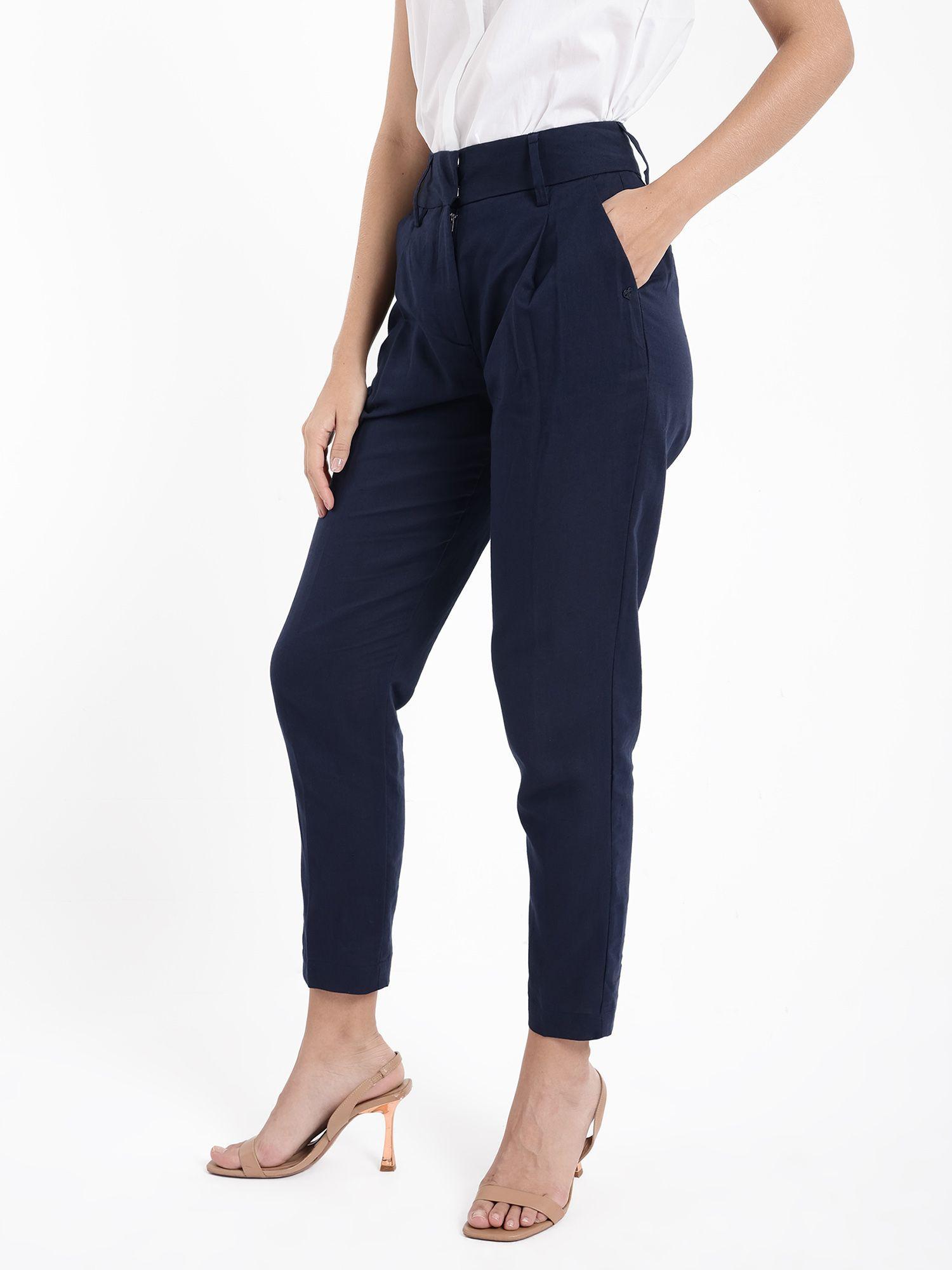 womens plio dark navy blue tapered pant