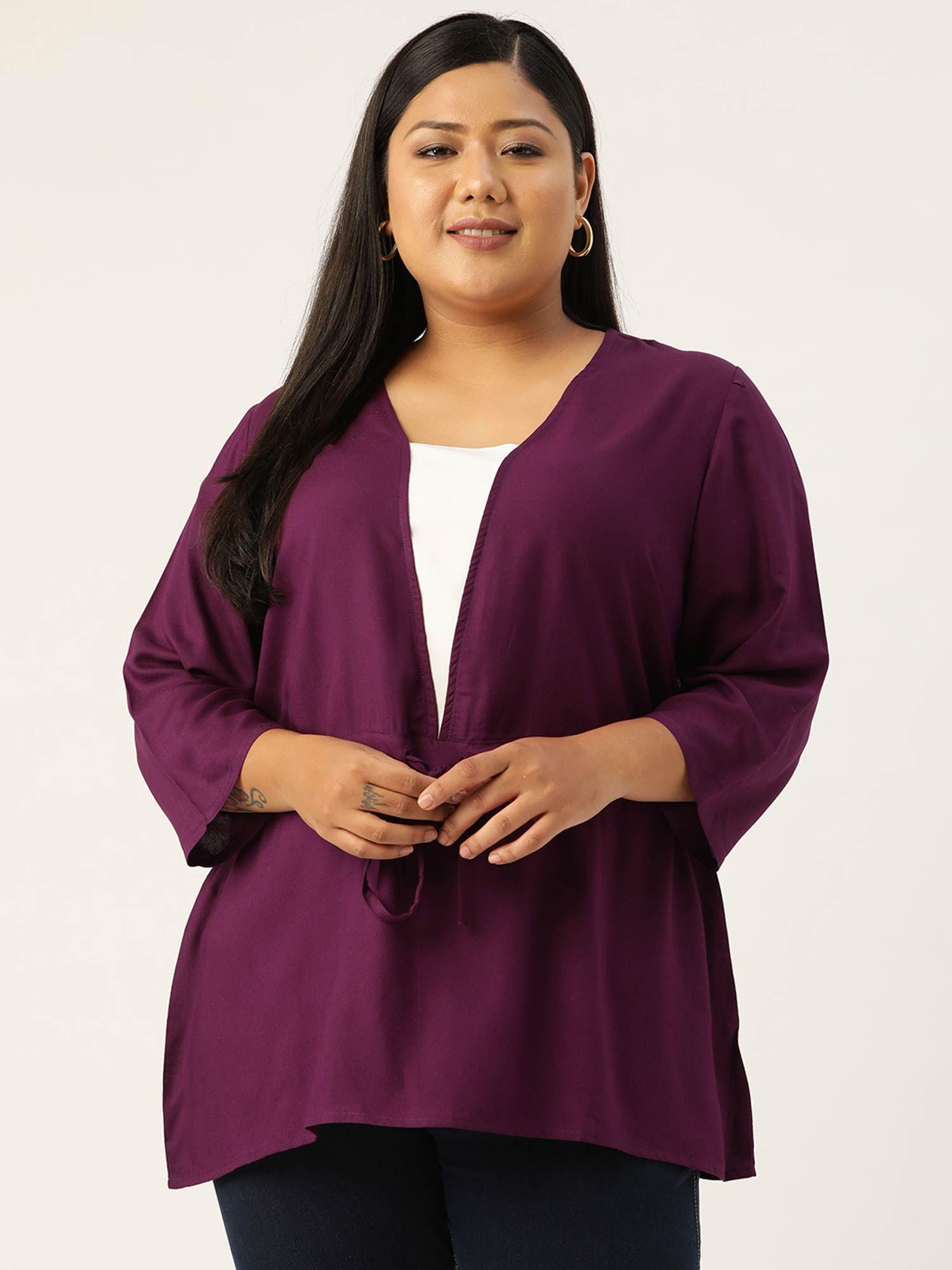 womens plum solid color regular top