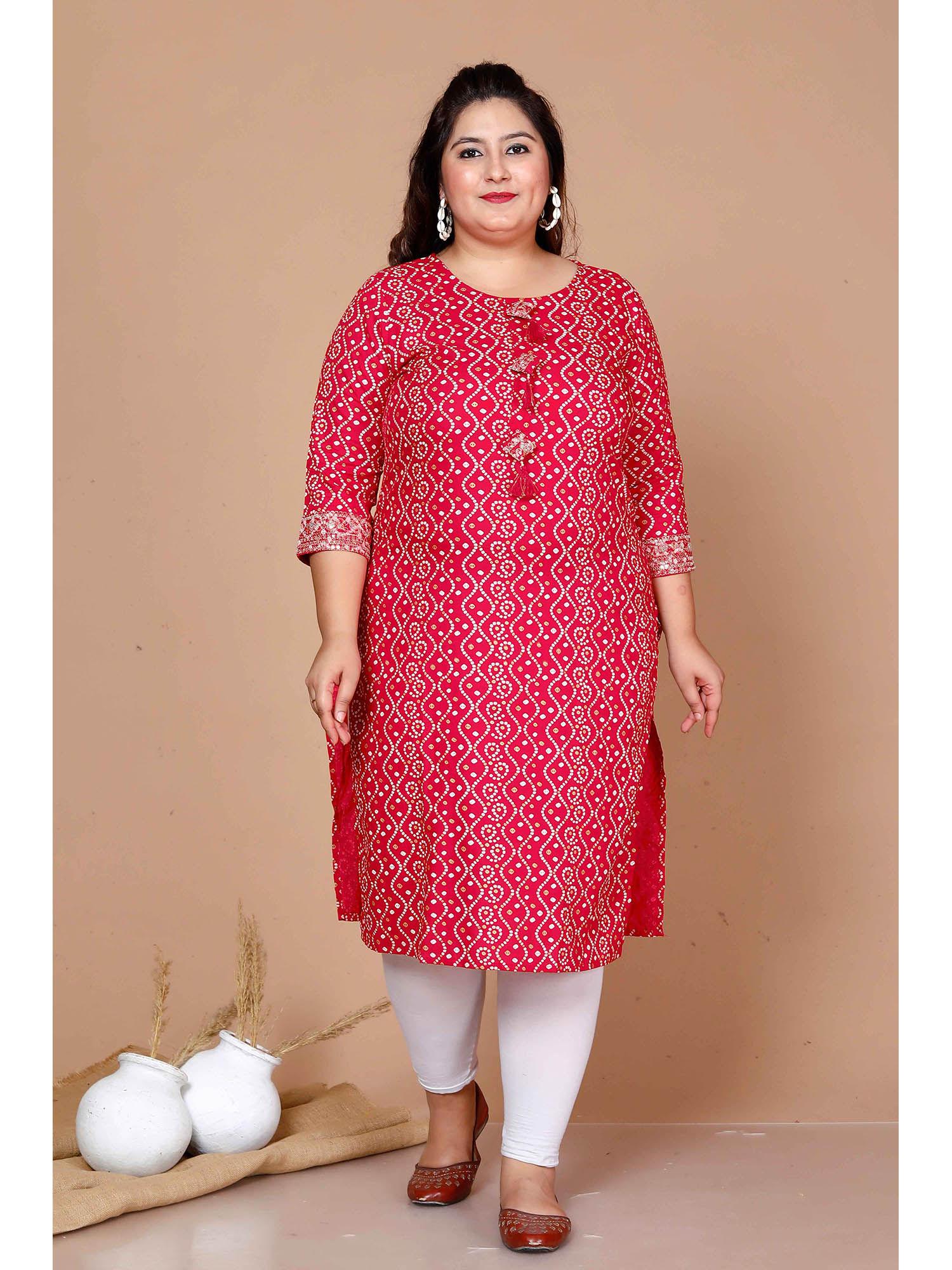 womens plus size pink bandhani pakistani straight kurti