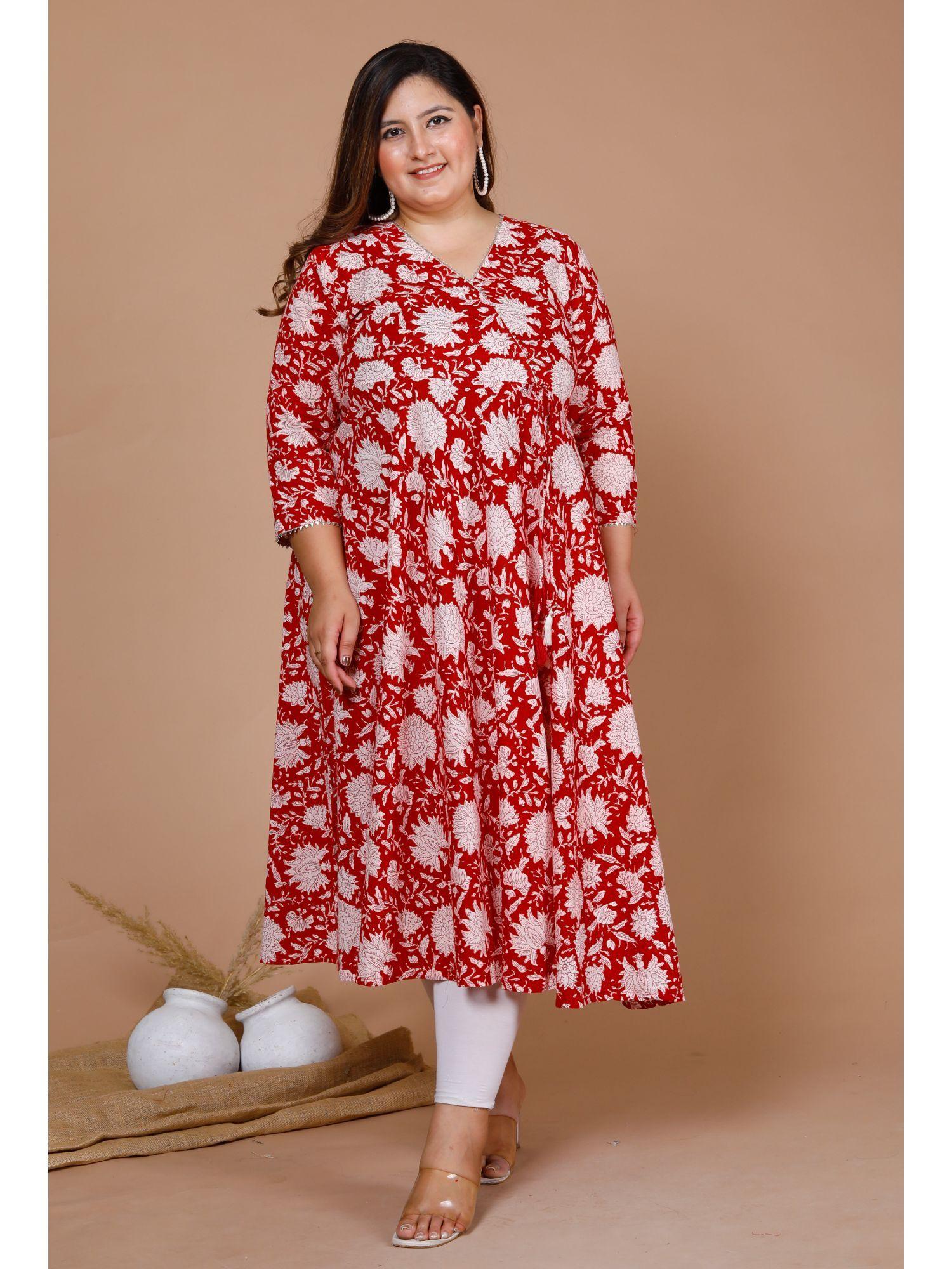 womens plus size pure cotton floral printed anarkali kurta