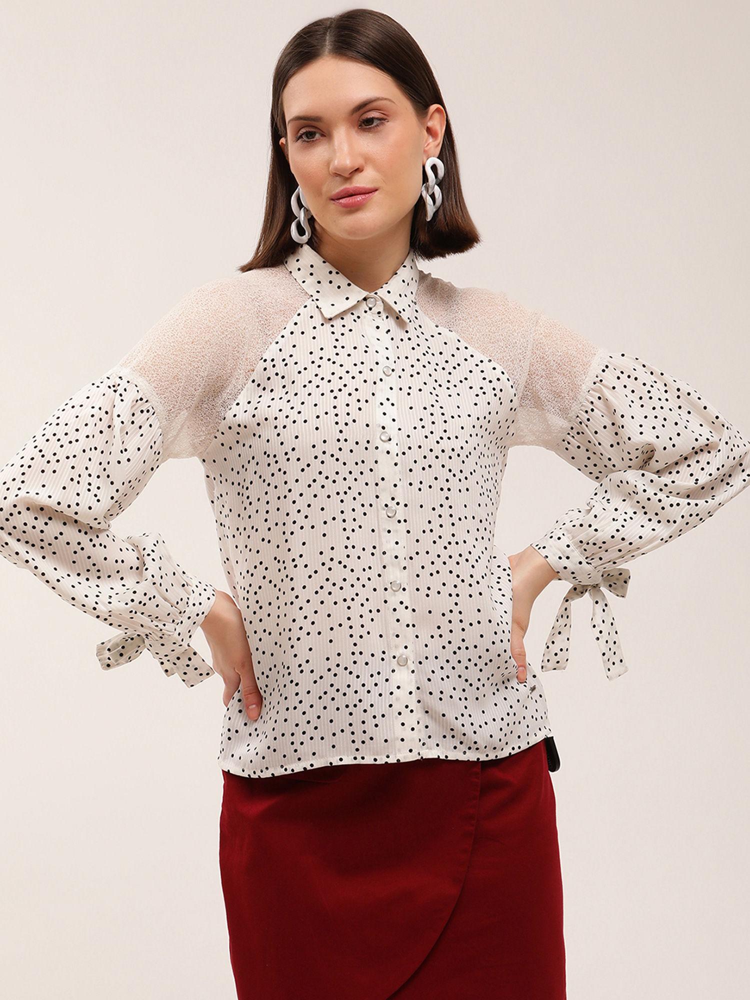 womens polka dots white top