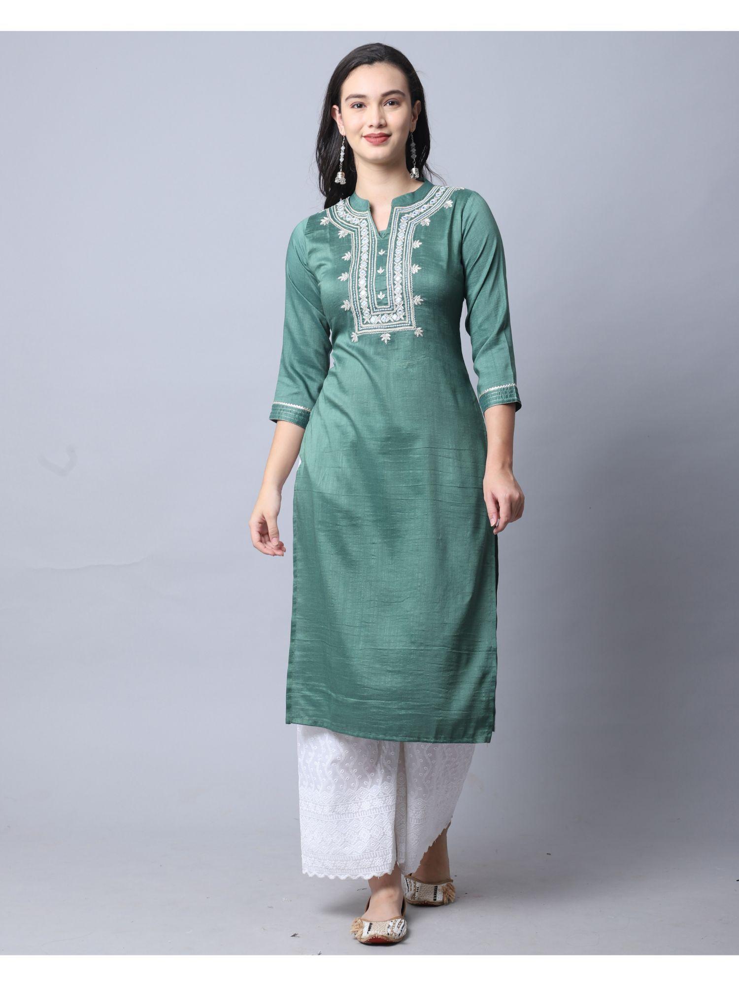 womens poly silk embroidered kurti