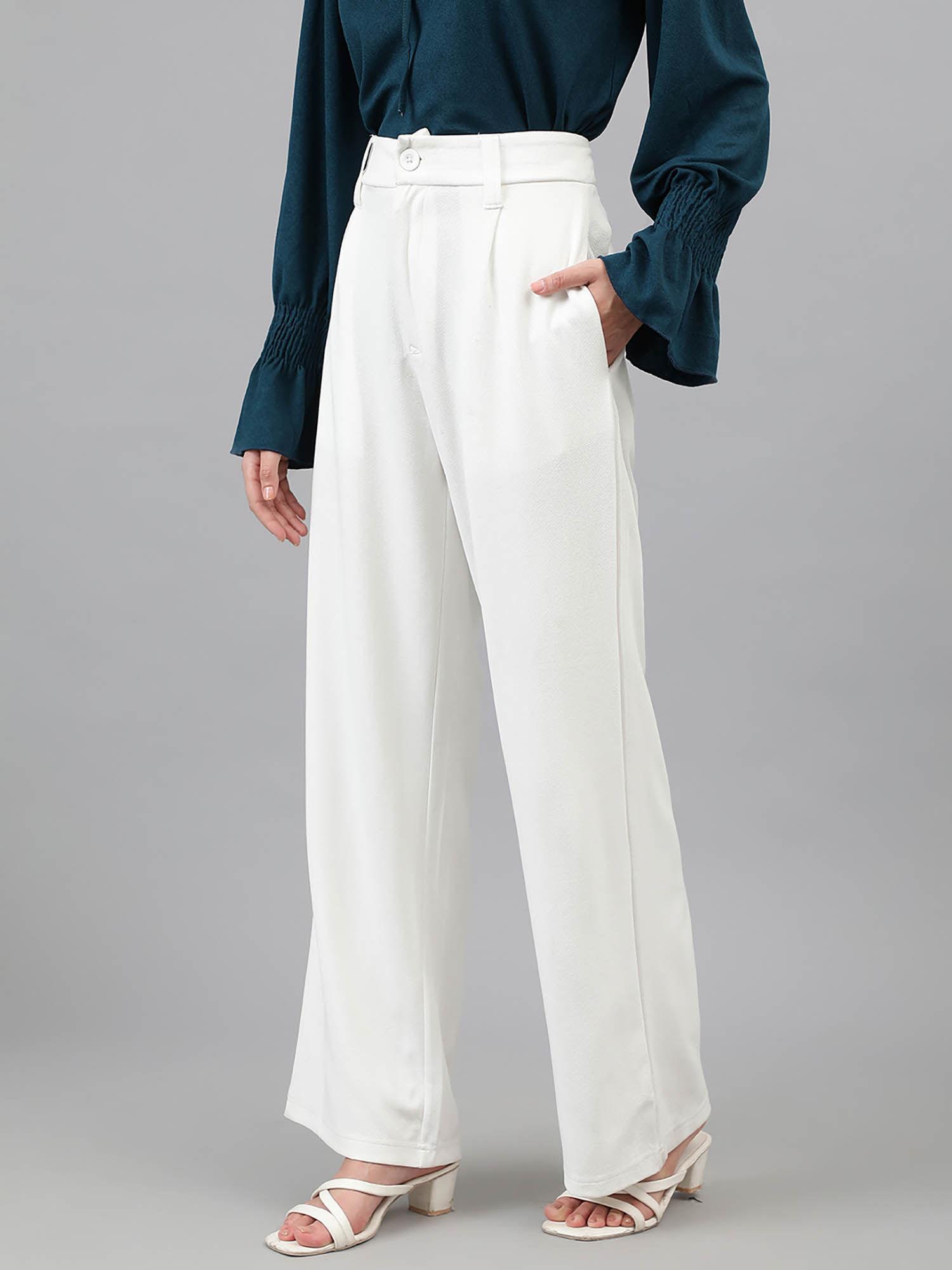 womens polyester blend straight fit trousers