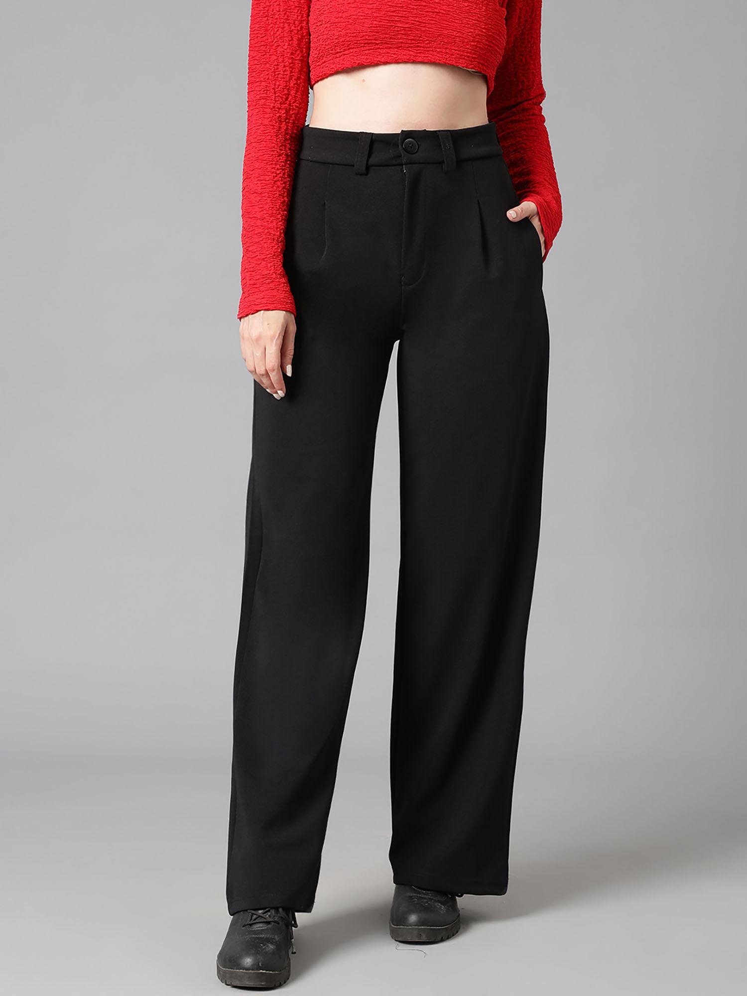 womens polyester blend straight fit trousers