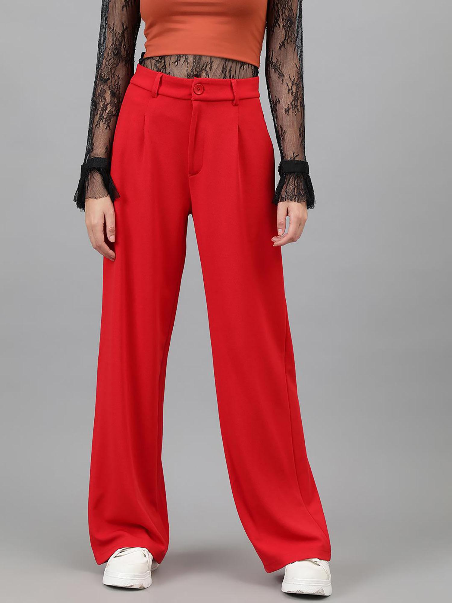 womens polyester blend straight fit trousers