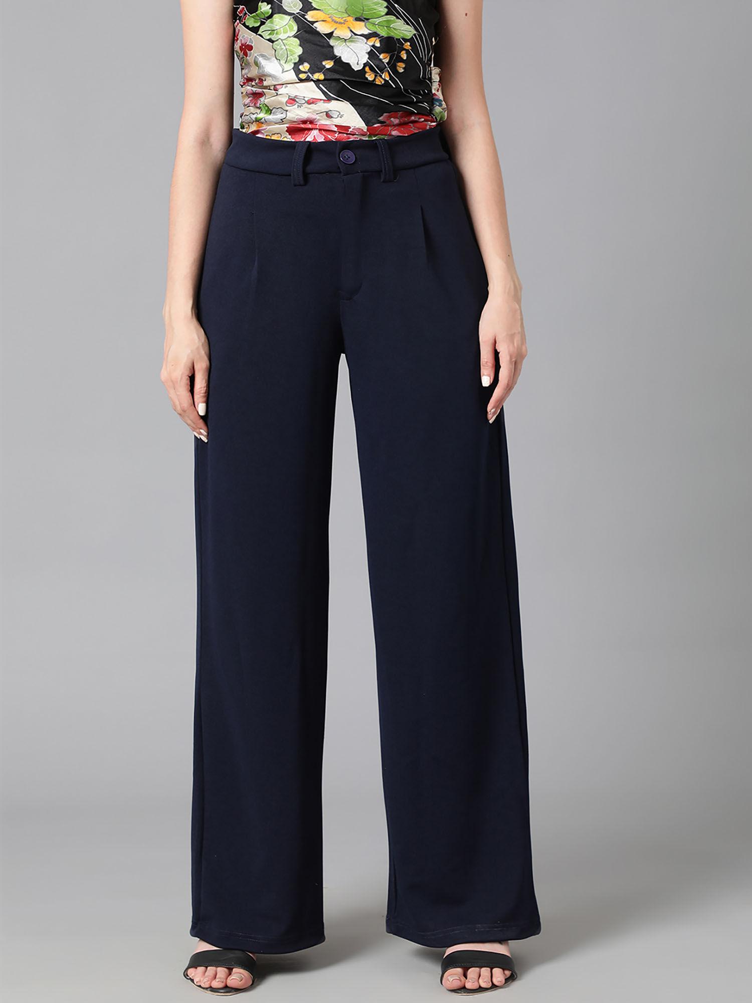 womens polyester blend straight fit trousers