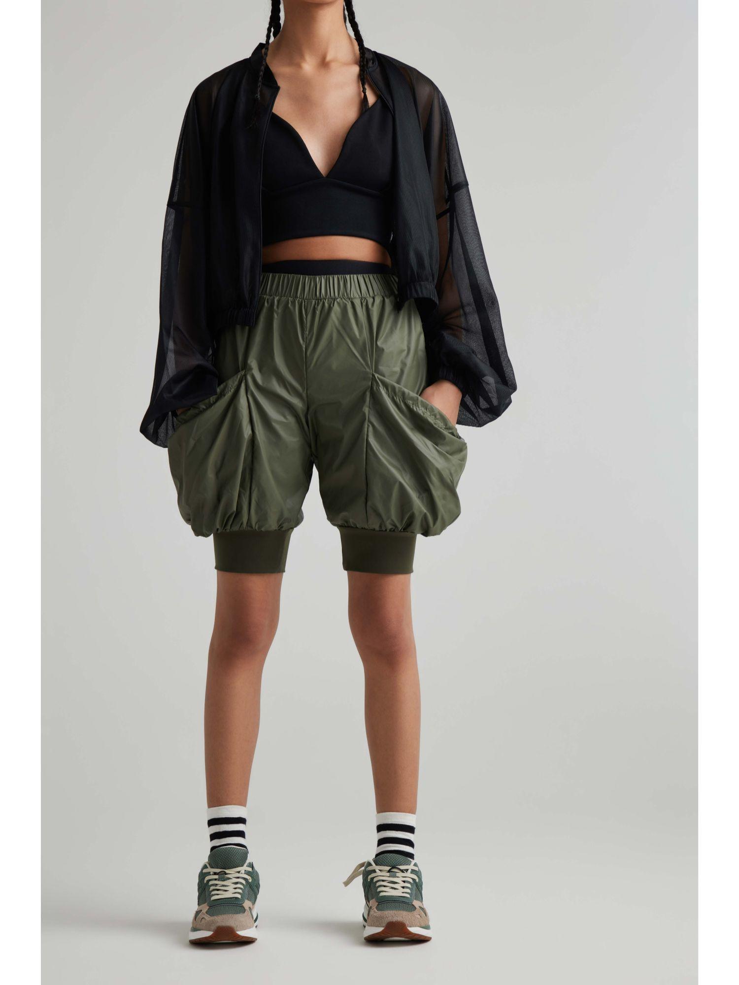 womens pop out shorts olive