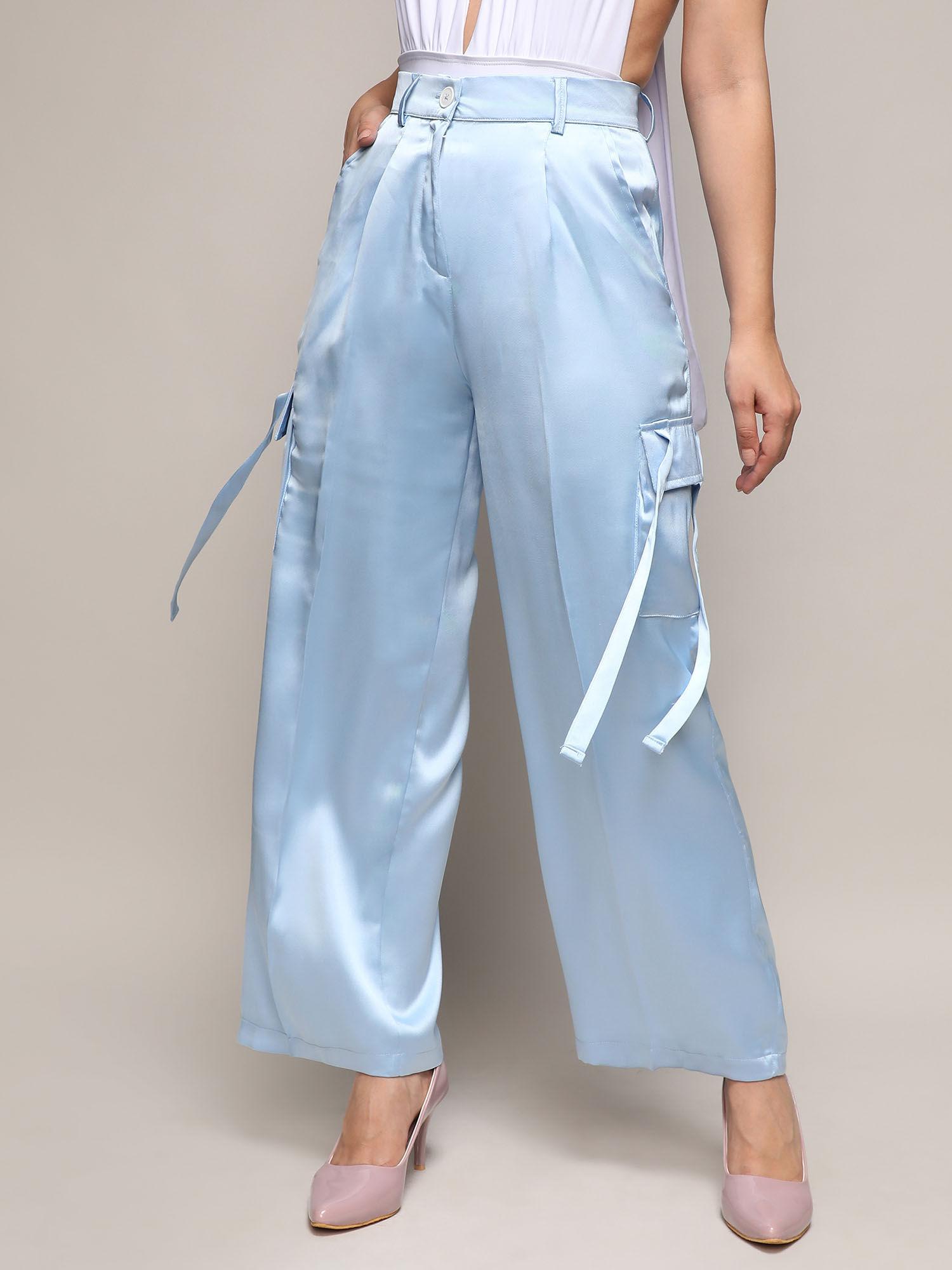 womens powder blue satin cargo pant